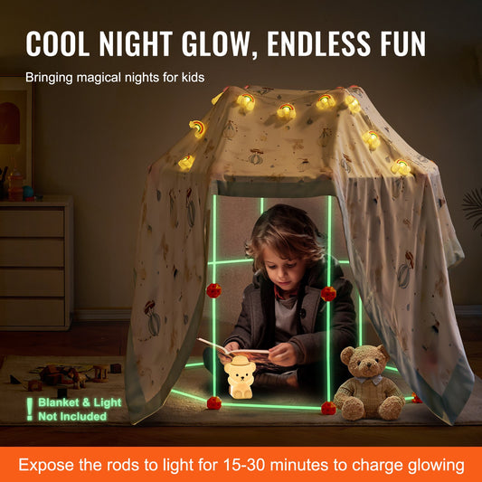 Glow in The Dark Fort Building Kit for Kids - 85PCS STEM Toys, Creative Indoor Outdoor Play Set for Ages 4-8, Includes 55 Rods & 30 Balls
