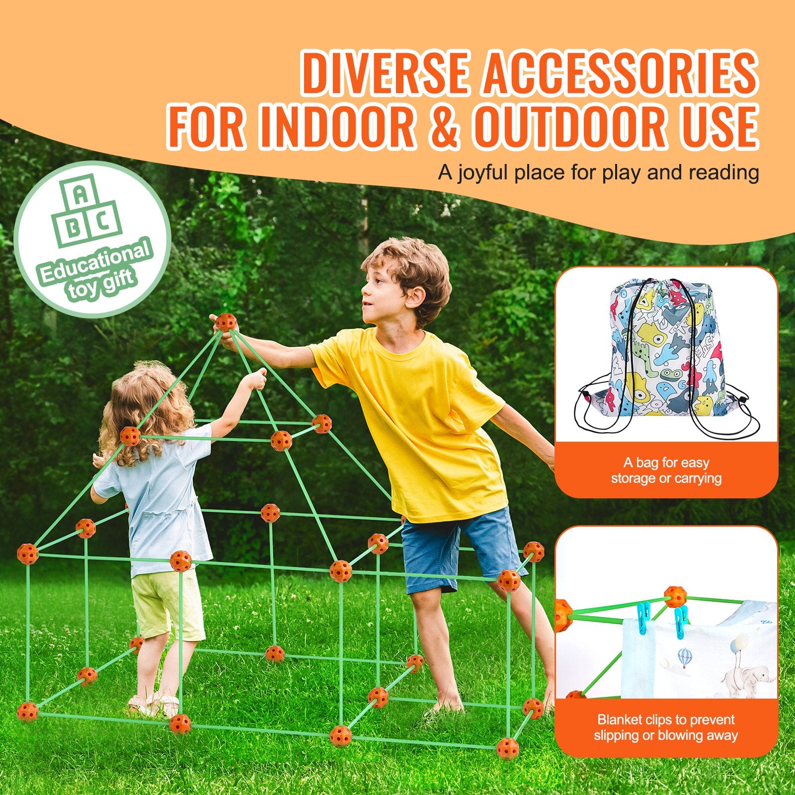 Glow in The Dark Fort Building Kit for Kids - 85PCS STEM Toys, Creative Indoor Outdoor Play Set for Ages 4-8, Includes 55 Rods & 30 Balls