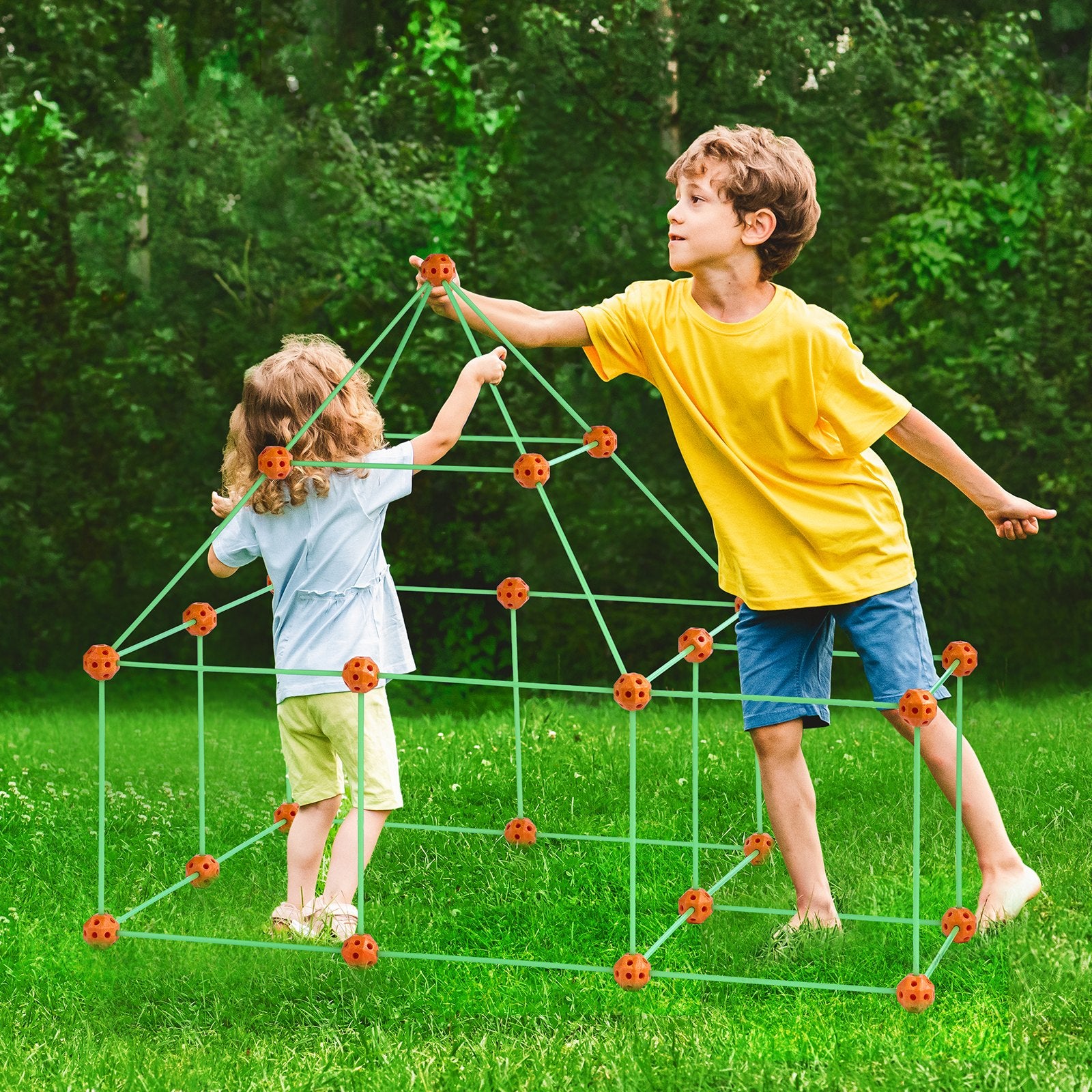 Glow in The Dark Fort Building Kit for Kids - 85PCS STEM Toys, Creative Indoor Outdoor Play Set for Ages 4-8, Includes 55 Rods & 30 Balls