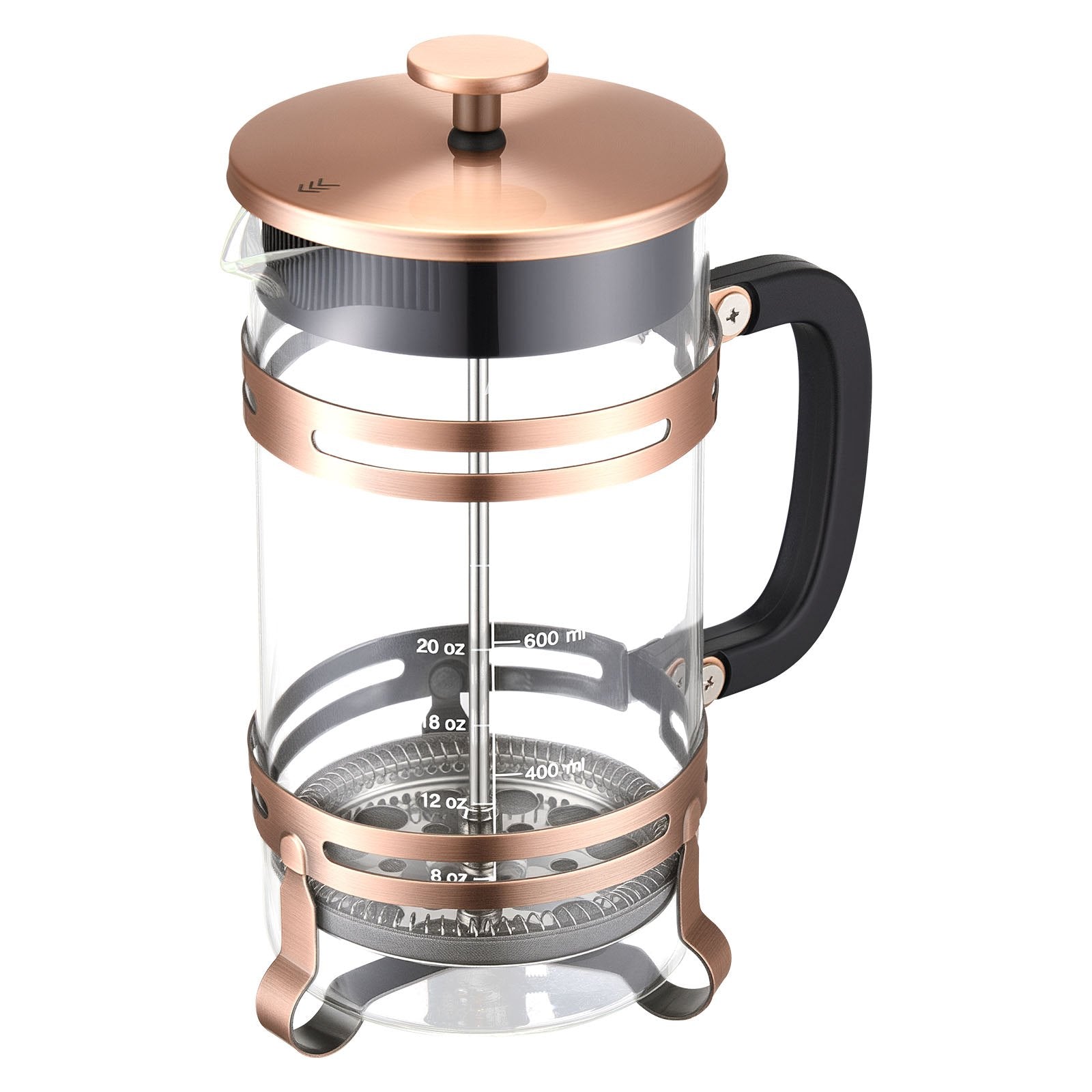 French Press Coffee Maker, 34 Oz Borosilicate Glass with Stainless Steel Filter for Cold Brew, Camping, Travel & Home Kitchen, Copper Finish