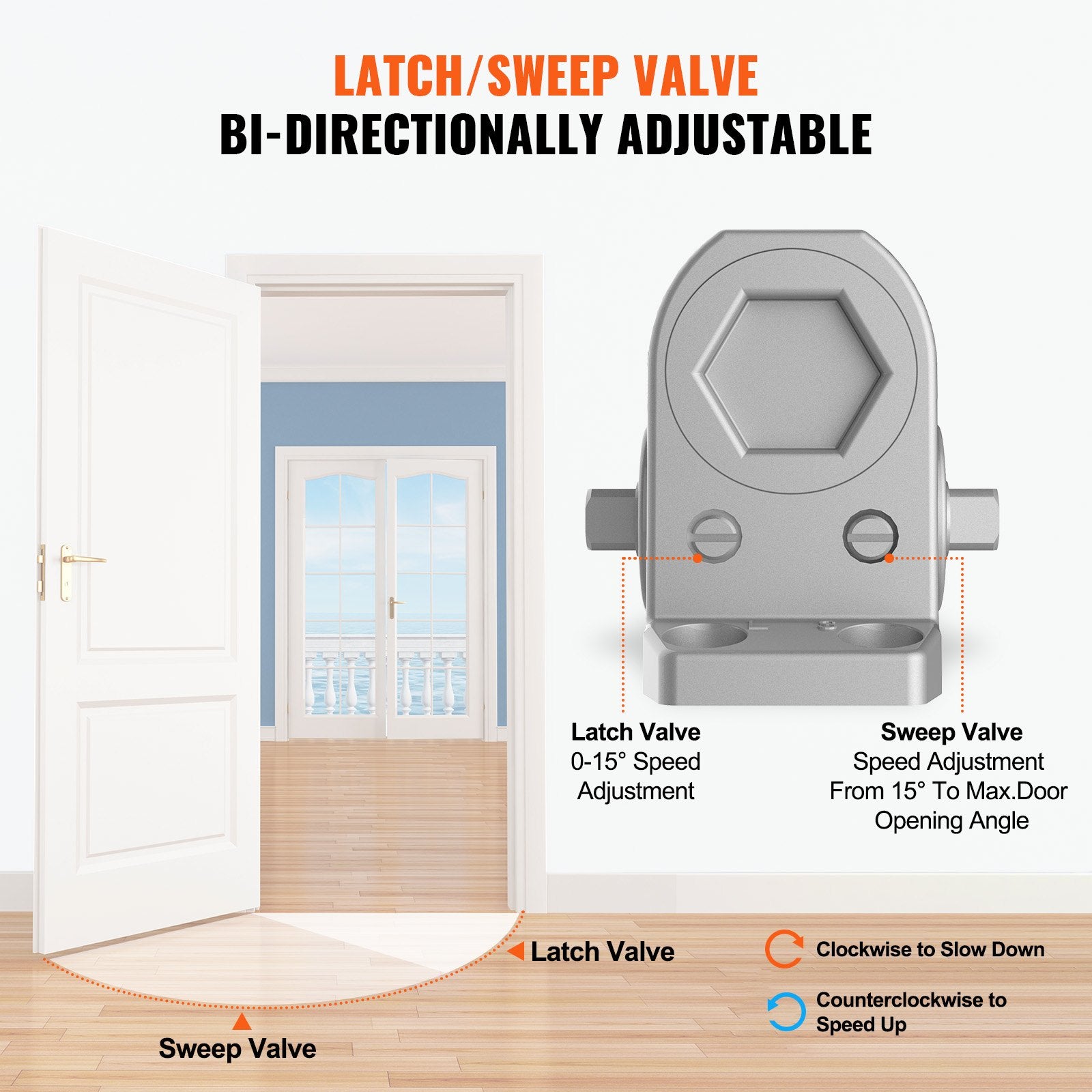 Automatic Adjustable Door Closer for Commercial & Residential Use - Heavy Duty Hydraulic Buffer, Easy Install, Supports 187 Lbs, Silver Finish