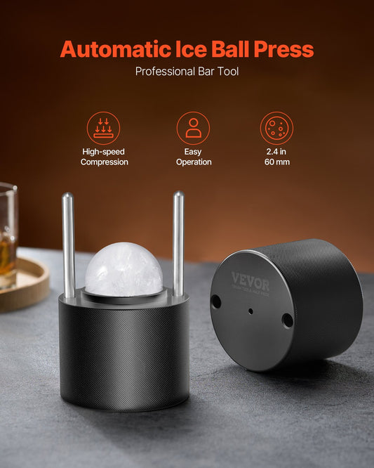 Aviation Aluminum Ice Ball Press Kit - Create 2.4" Ice Spheres for Whiskey, Cocktails with Mold, Mat, Tong, Drip Tray & Glass