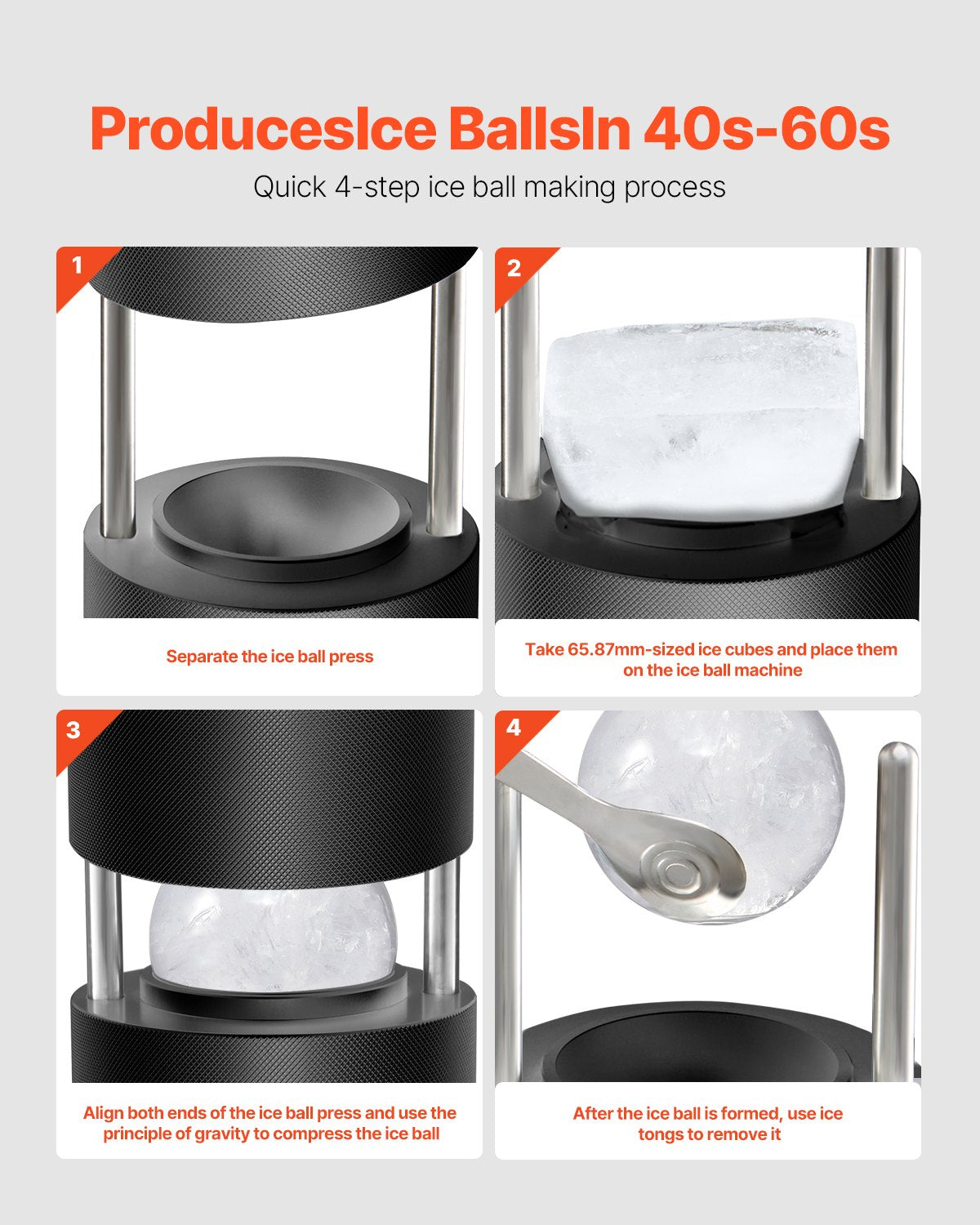 Aviation Aluminum Ice Ball Press Kit - Create 2.4" Ice Spheres for Whiskey, Cocktails with Mold, Mat, Tong, Drip Tray & Glass