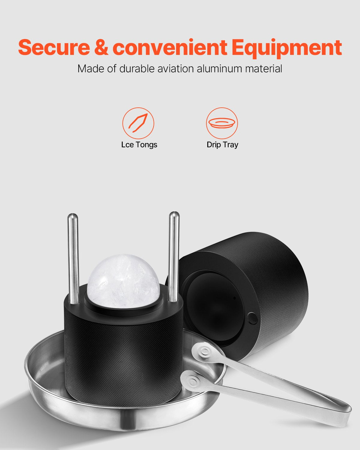 Aviation Aluminum Ice Ball Press Kit - Create 2.4" Ice Spheres for Whiskey, Cocktails with Mold, Mat, Tong, Drip Tray & Glass