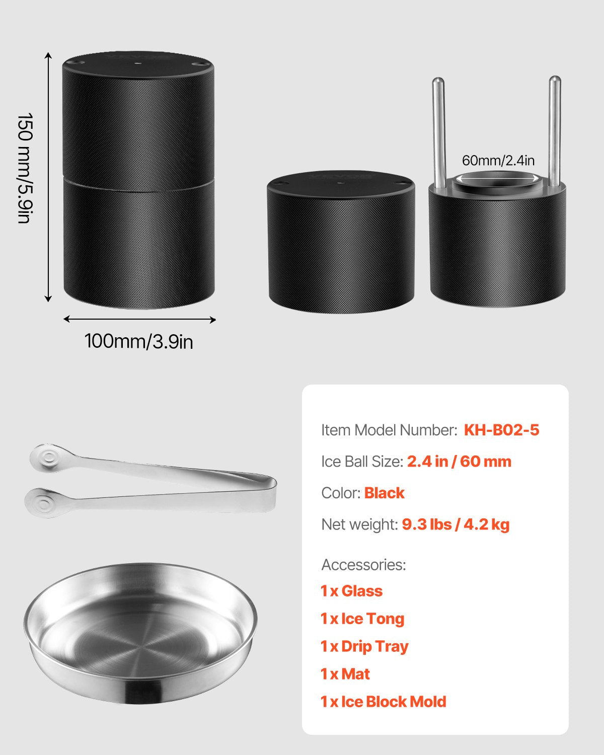 Aviation Aluminum Ice Ball Press Kit - Create 2.4" Ice Spheres for Whiskey, Cocktails with Mold, Mat, Tong, Drip Tray & Glass