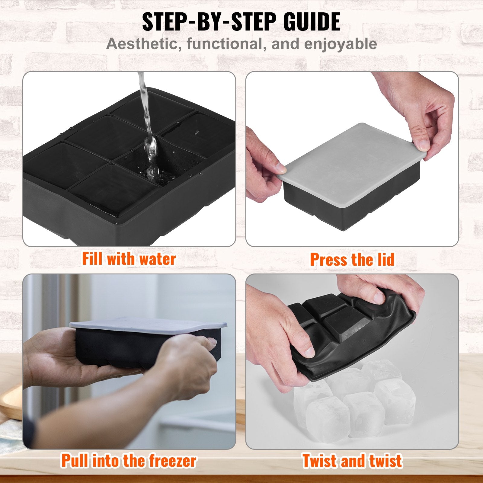 2-in-1 Silicone Ice Cube Trays Set: Sphere Ice Ball & Large Square Maker with Lid, Easy Release, BPA Free for Whiskey & Cocktails