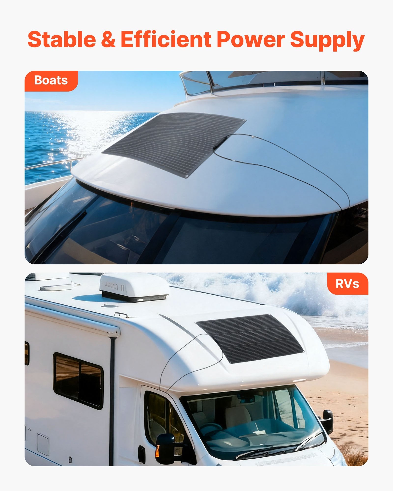 100W Flexible Solar Panel, High-Efficiency 23% Mono Off-Grid Charger, IP67 Waterproof, Ideal for Marine, RV, Car, Cabin, Bendable for Curved Surfaces