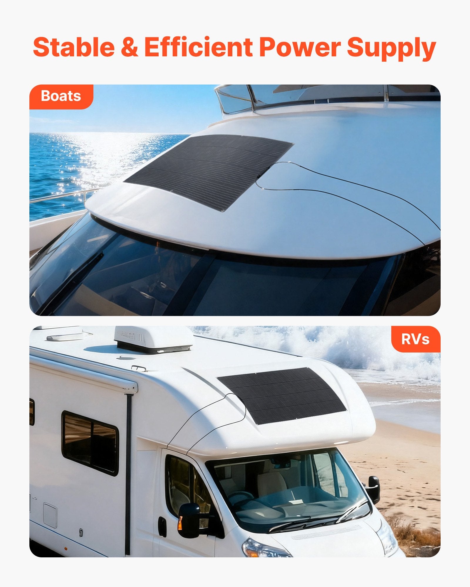 200W Flexible Monocrystalline Solar Panel, High-Efficiency 21.9% Off-Grid Charger, Waterproof IP67 for RV, Marine, Cabin, Curved Surfaces