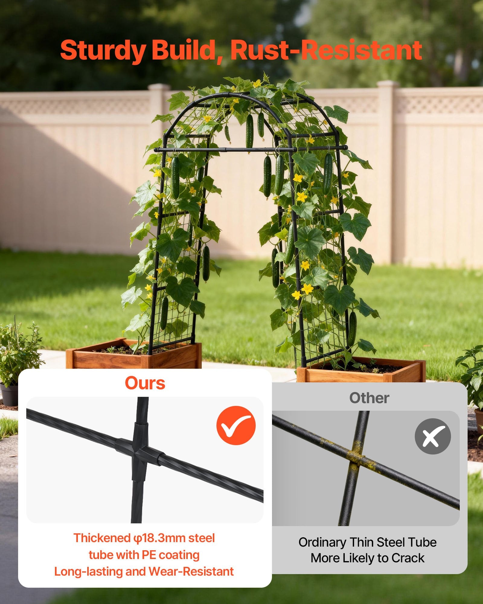 Robust U-Shape Metal Garden Trellis for Raised Beds - Perfect Arch Plant Support for Vines, Peas, Beans, Zucchini, and More!