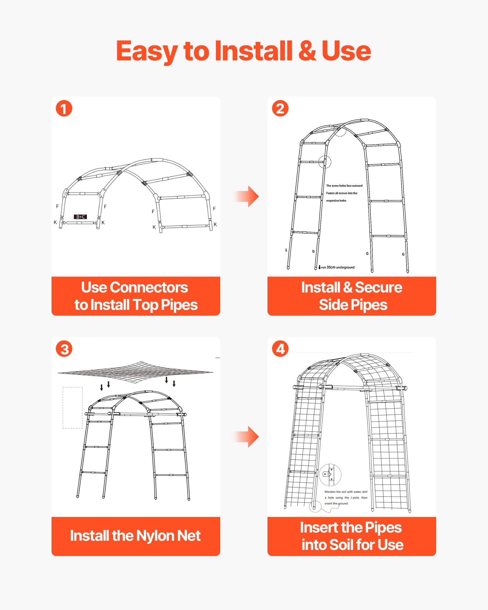 Robust U-Shape Metal Garden Trellis for Raised Beds - Perfect Arch Plant Support for Vines, Peas, Beans, Zucchini, and More!