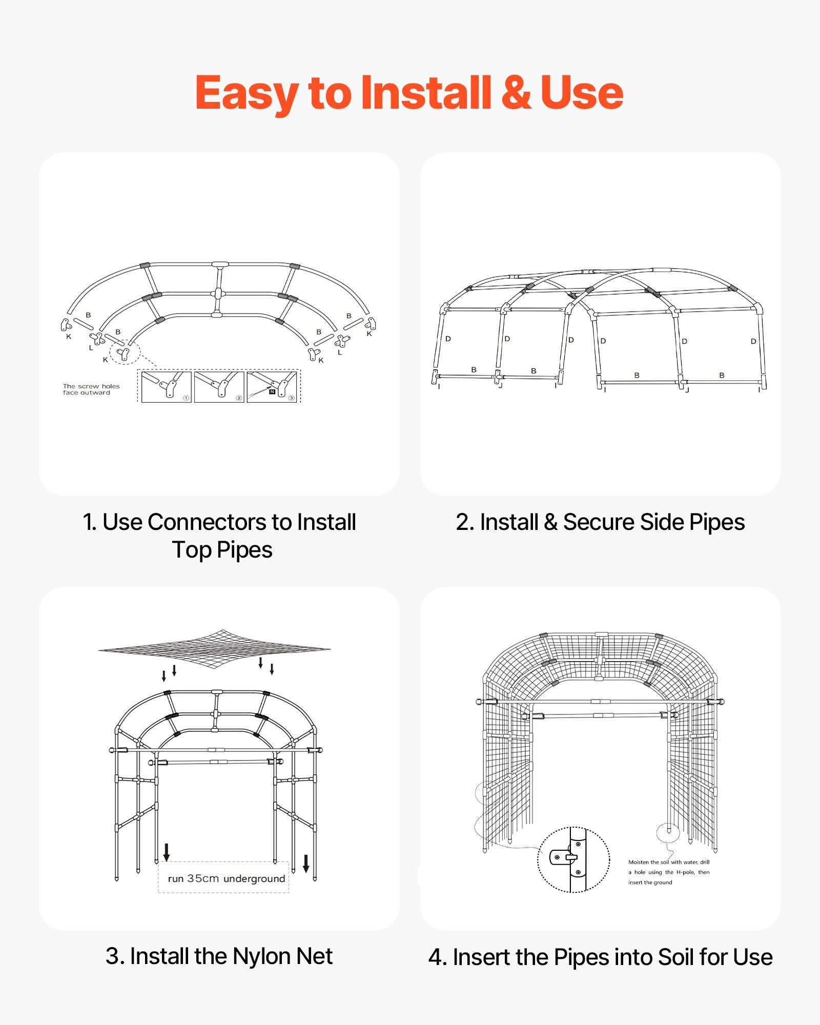Sturdy U-Shape Garden Trellis for Raised Beds - Metal Arch Plant Support for Climbing Vines, Peas, Beans, Zucchini, Tomato, Squash, & Flowers
