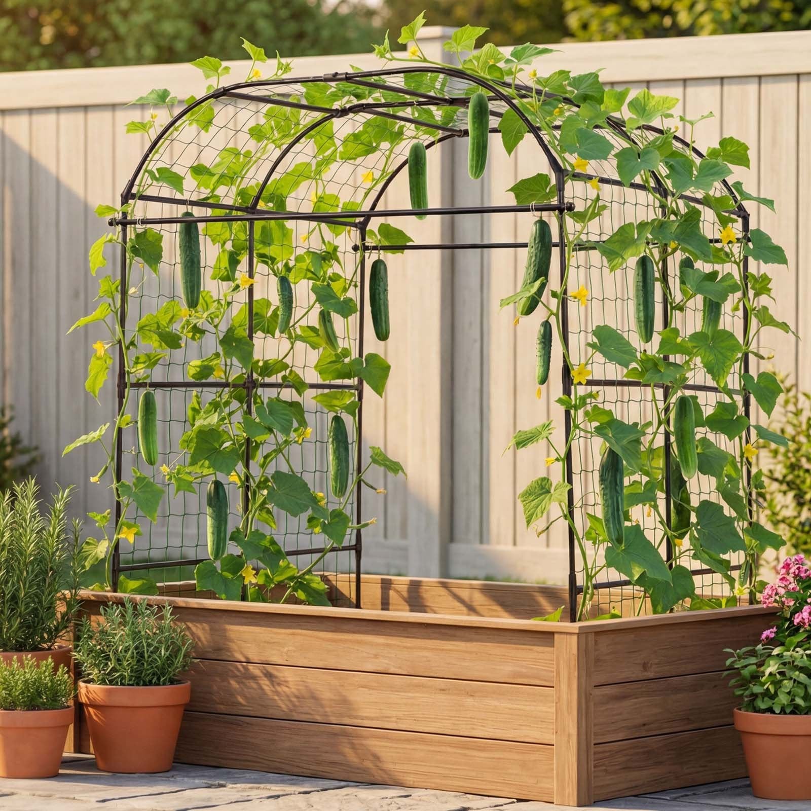 Sturdy U-Shape Garden Trellis for Raised Beds - Metal Arch Plant Support for Climbing Vines, Peas, Beans, Zucchini, Tomato, Squash, & Flowers