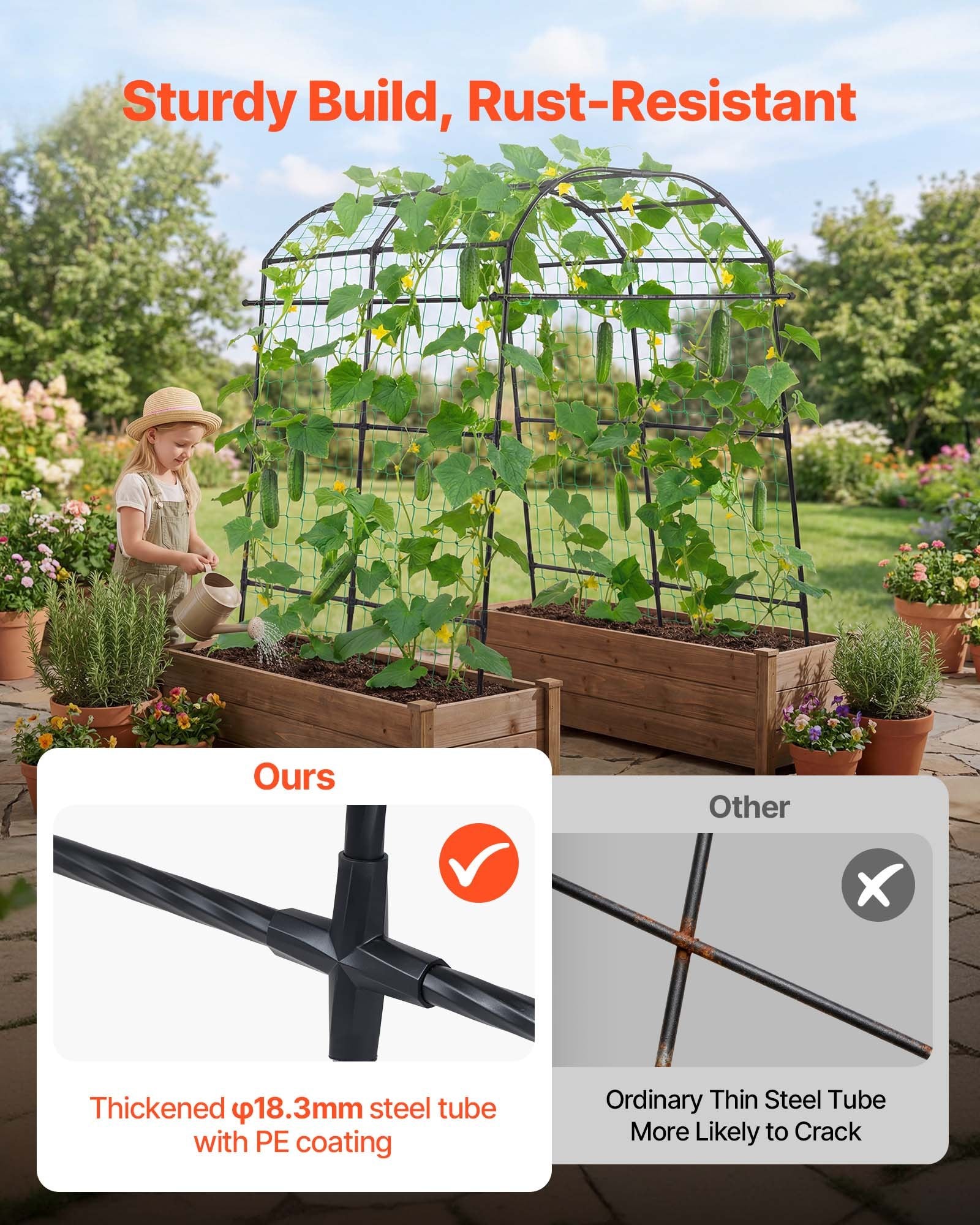 U-Shape Metal Garden Trellis for Raised Beds - Arch Plant Support for Cucumbers, Climbing Vines, Peas, Beans, Zucchini, Tomatoes, and More