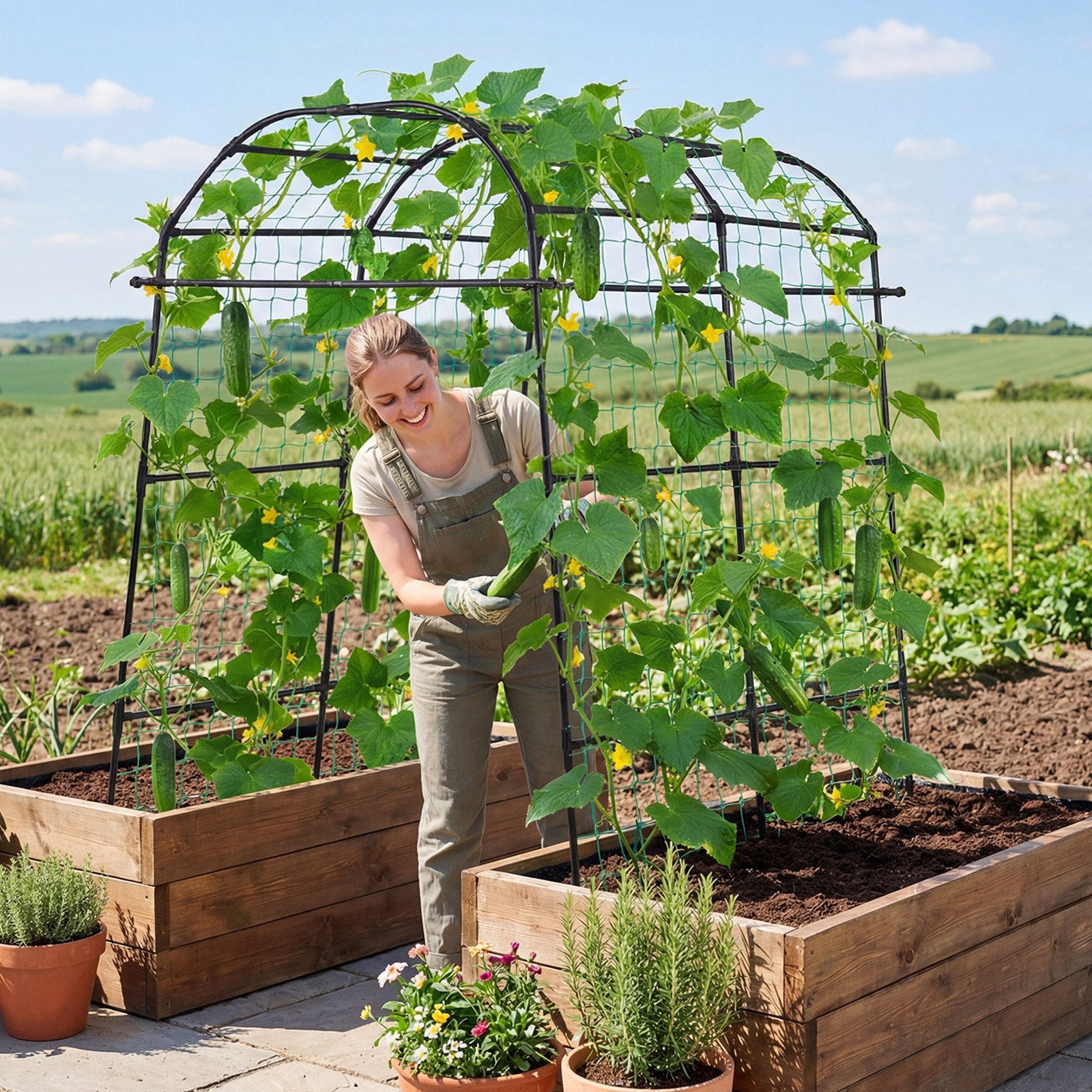 U-Shape Metal Garden Trellis for Raised Beds - Arch Plant Support for Cucumbers, Climbing Vines, Peas, Beans, Zucchini, Tomatoes, and More