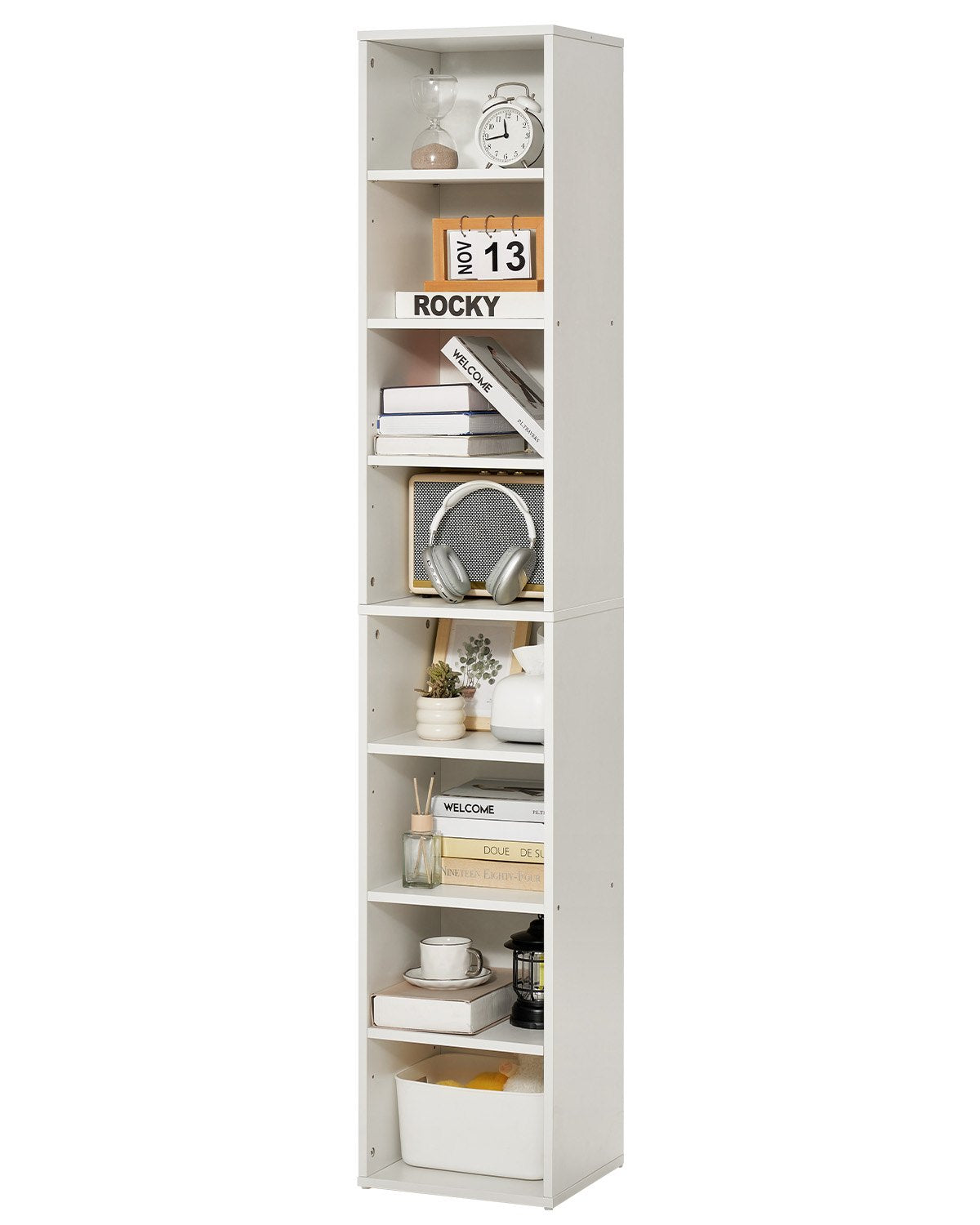 8-Tier Narrow Bookcase, 71" White Freestanding Bookshelf with Adjustable Shelves for Library, Bedroom, Office, Living Room Display
