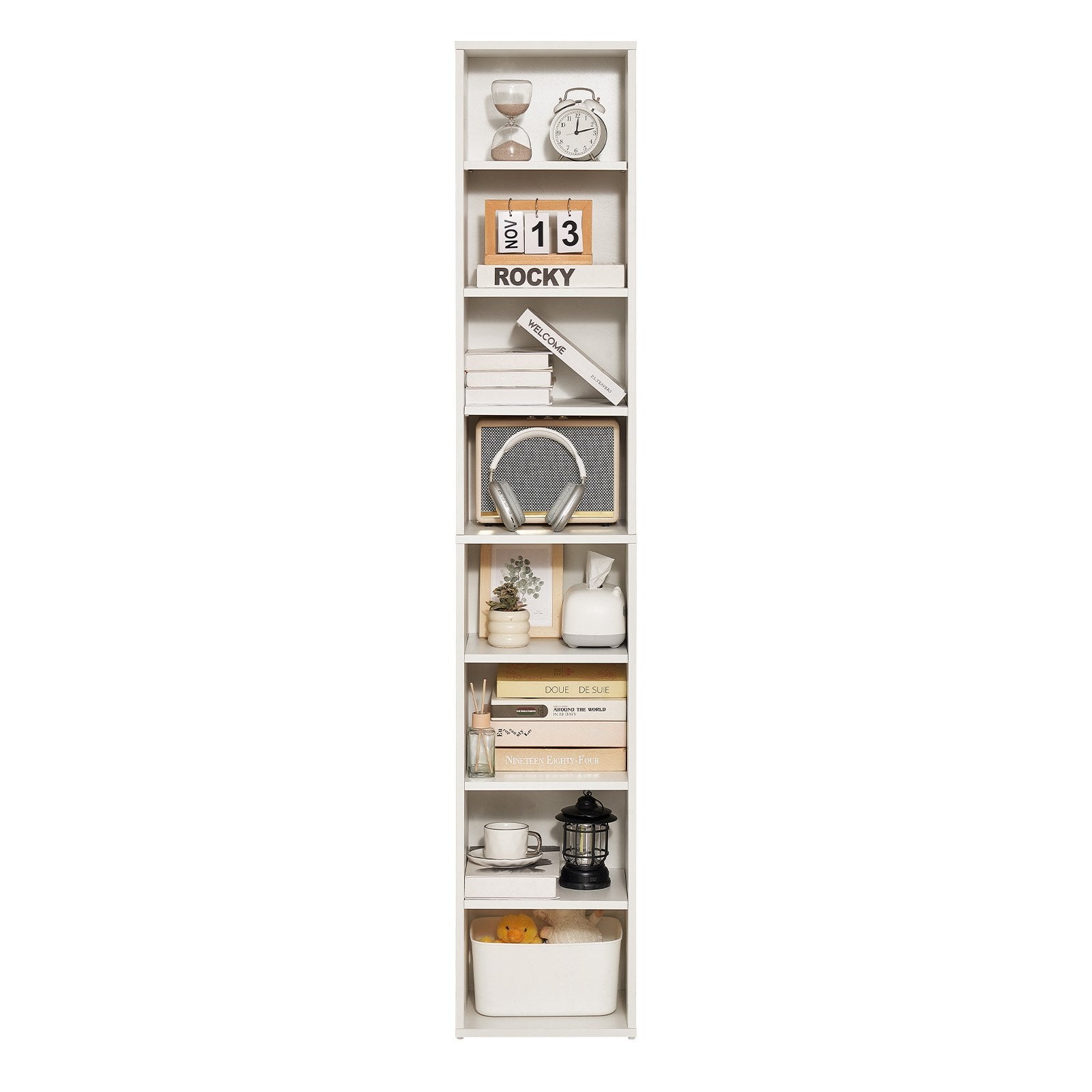 8-Tier Narrow Bookcase, 71" White Freestanding Bookshelf with Adjustable Shelves for Library, Bedroom, Office, Living Room Display