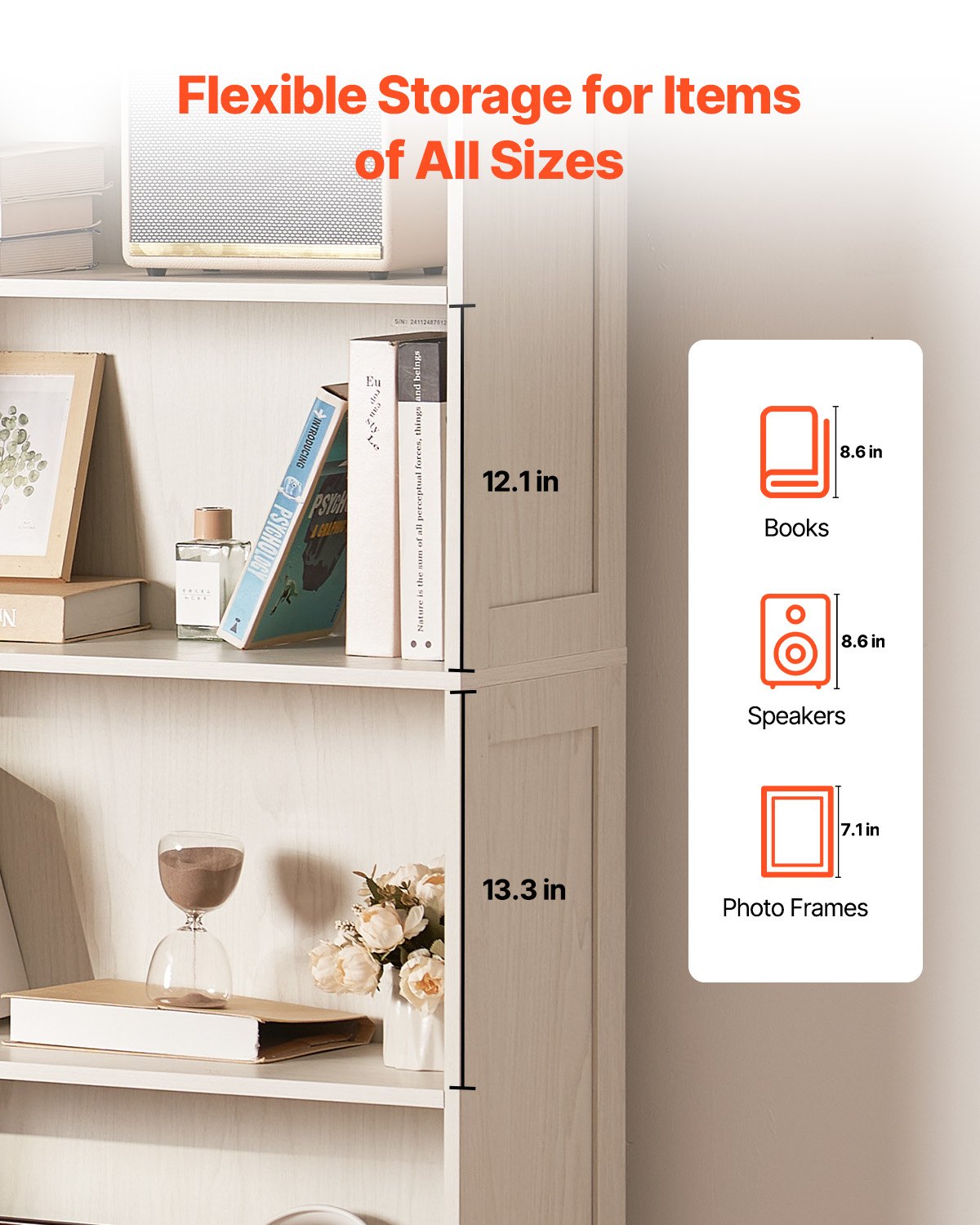 5-Tier Wooden Bookshelf, 68" Freestanding Open Bookcase with Display & Storage for Library, Bedroom, Office, Living Room, White