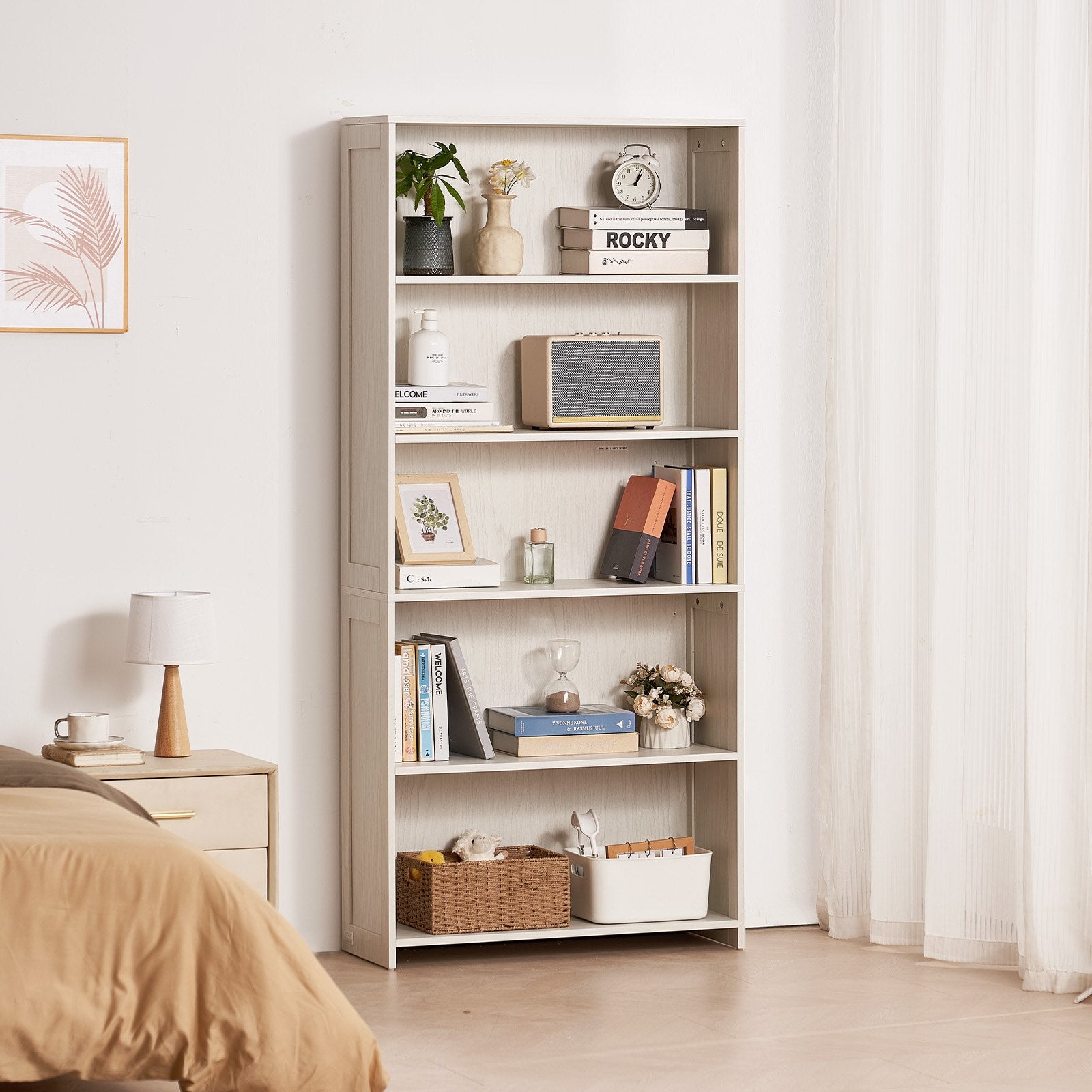 5-Tier Wooden Bookshelf, 68" Freestanding Open Bookcase with Display & Storage for Library, Bedroom, Office, Living Room, White