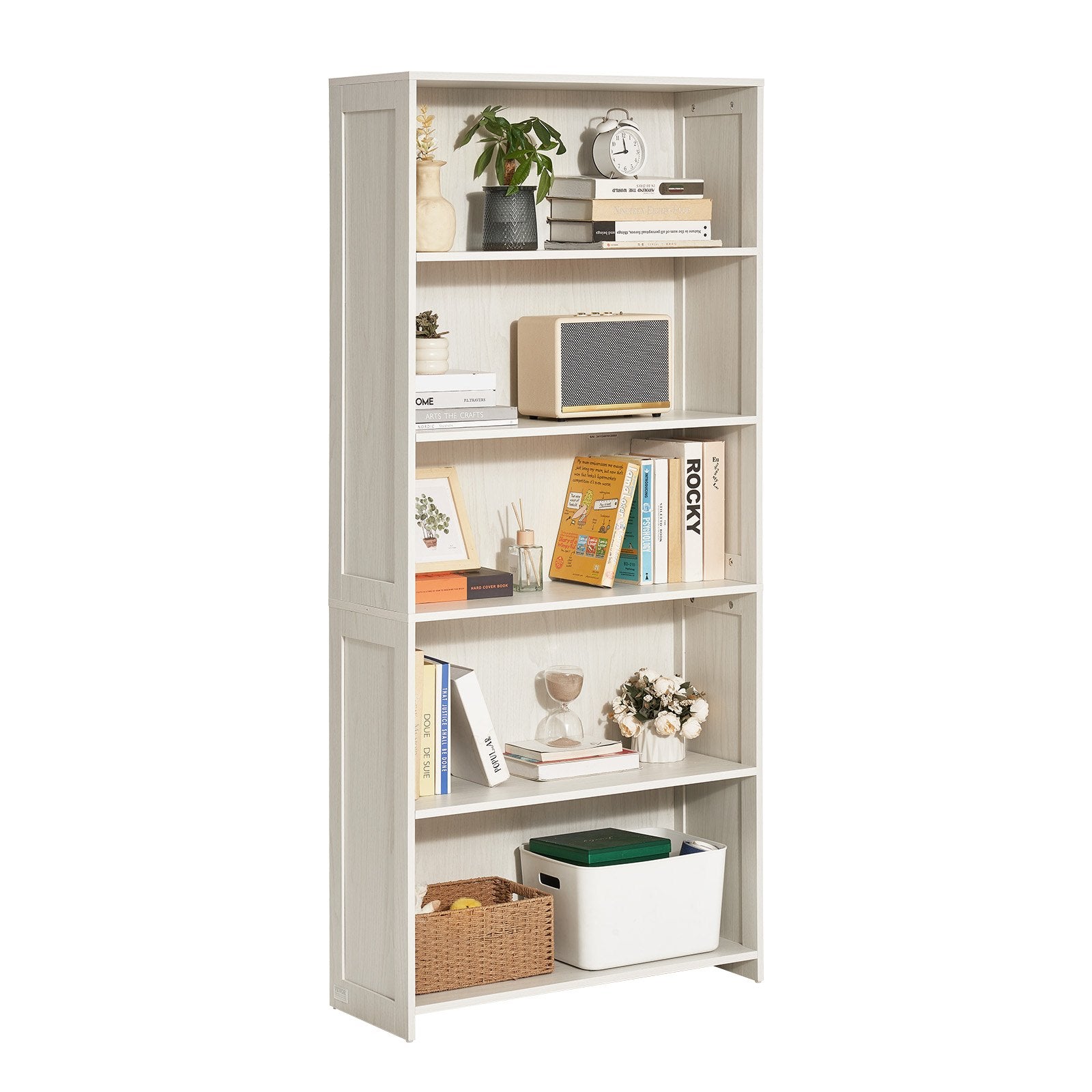5-Tier Wooden Bookshelf, 68" Freestanding Open Bookcase with Display & Storage for Library, Bedroom, Office, Living Room, White