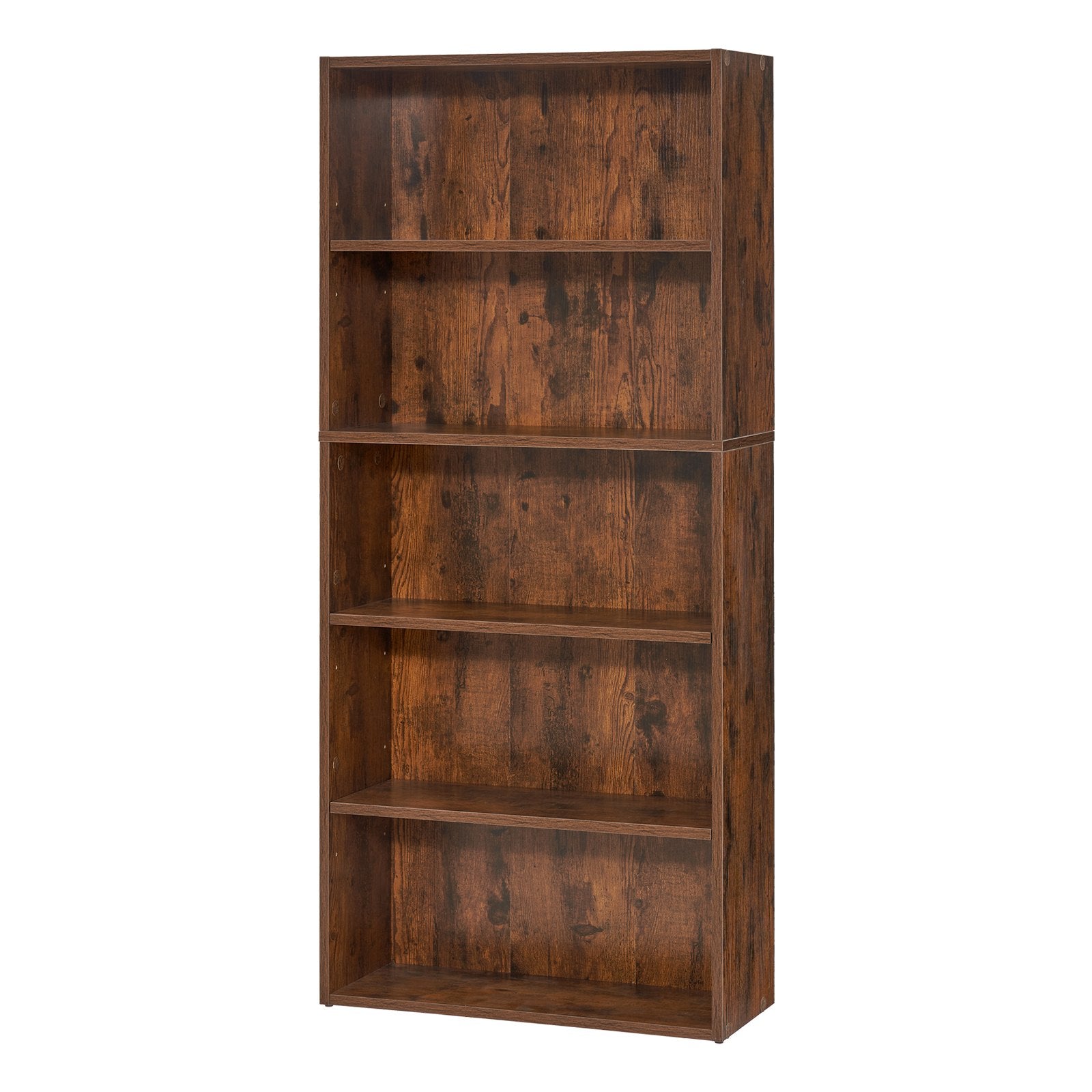Tall 5-Tier Narrow Bookshelf with Adjustable Shelves, Freestanding Wooden Display for Library, Bedroom, Office, Brown, 53" High