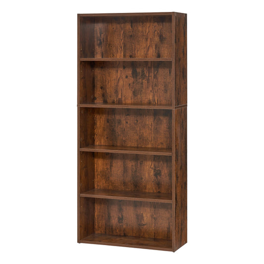 Tall 5-Tier Narrow Bookshelf with Adjustable Shelves, Freestanding Wooden Display for Library, Bedroom, Office, Brown, 53" High