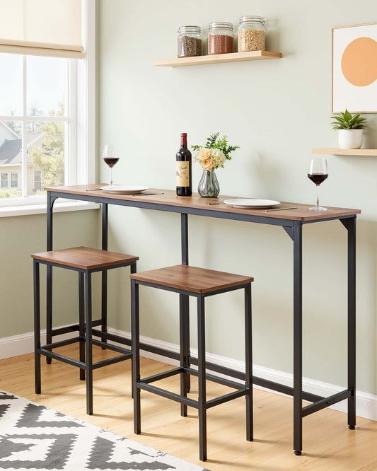 53" Tall Kitchen Bar Table, Rectangular High Top Dining Table with Rounded Edge, Light Brown & Black, Ideal for Balcony & Living Room, Waterproof P2-Grade Particle Board, Extended Horizontal Design, Classic Color Scheme, Multi-Purpose Table