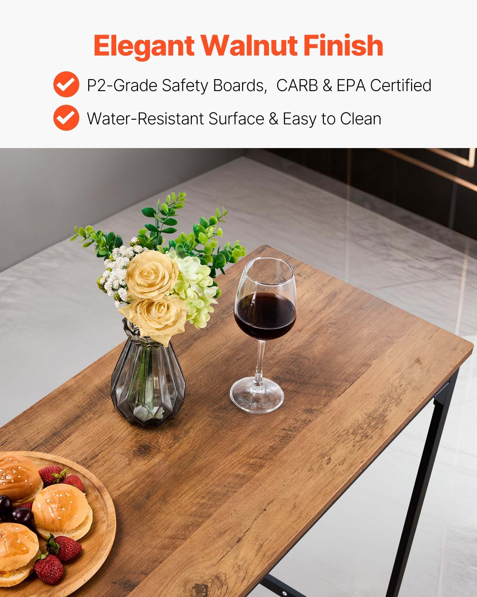 53" Tall Kitchen Bar Table, Rectangular High Top Dining Table with Rounded Edge, Light Brown & Black, Ideal for Balcony & Living Room, Waterproof P2-Grade Particle Board, Extended Horizontal Design, Classic Color Scheme, Multi-Purpose Table