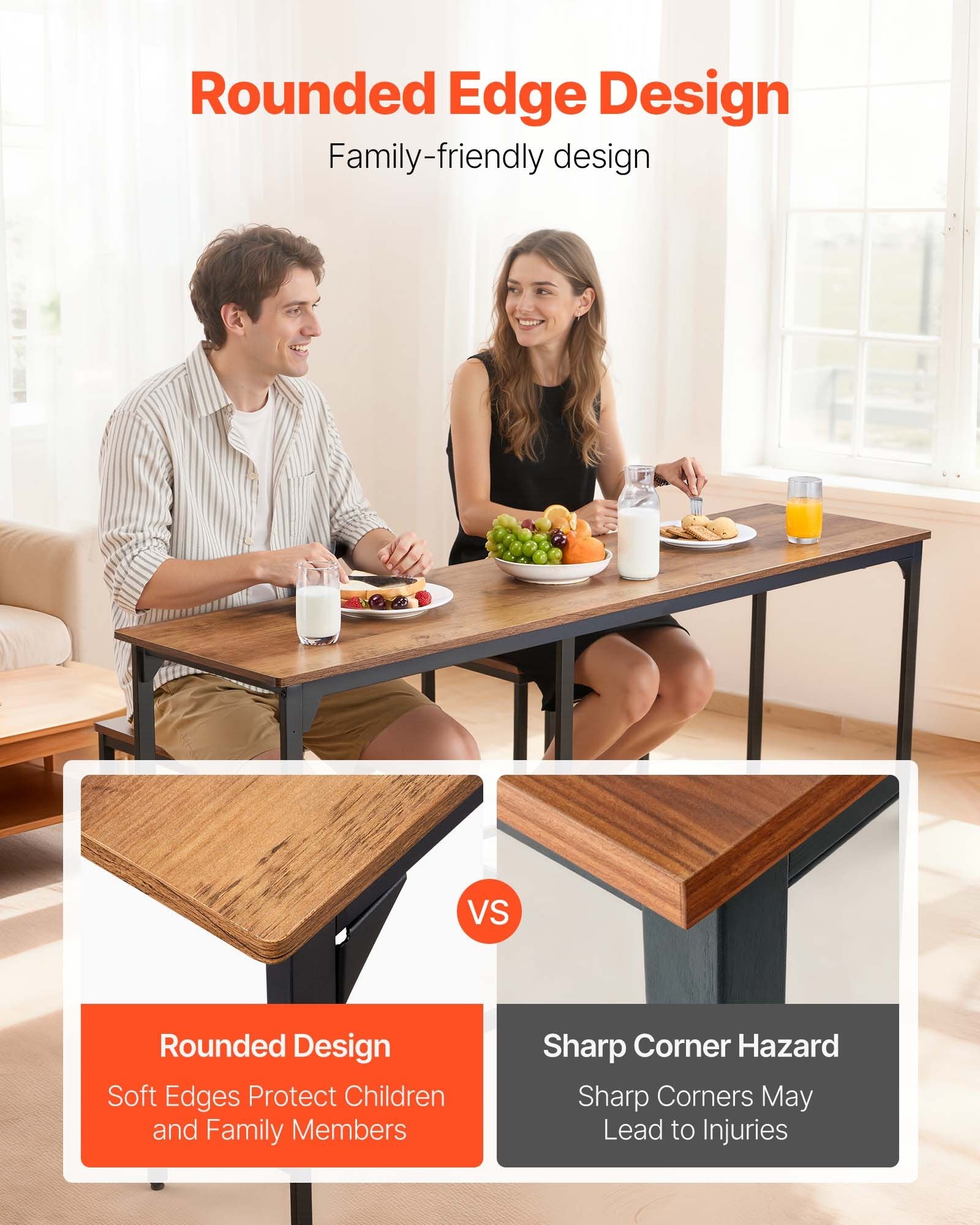 53" Tall Kitchen Bar Table, Rectangular High Top Dining Table with Rounded Edge, Light Brown & Black, Ideal for Balcony & Living Room, Waterproof P2-Grade Particle Board, Extended Horizontal Design, Classic Color Scheme, Multi-Purpose Table