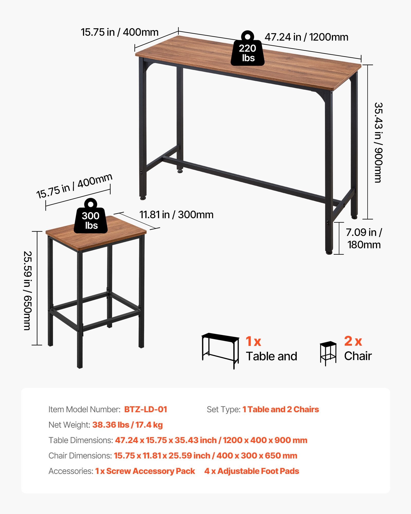 Rustic Brown 3-Piece Bar Table Set with Stools, Rounded Edge Design - Perfect for Office, Breakfast Nook, Mini Bars, Water-Resistant