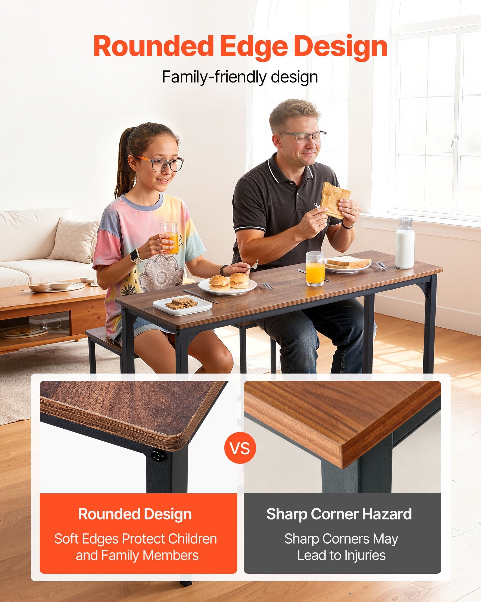 Rustic Brown 3-Piece Bar Table Set with Stools, Rounded Edge Design - Perfect for Office, Breakfast Nook, Mini Bars, Water-Resistant