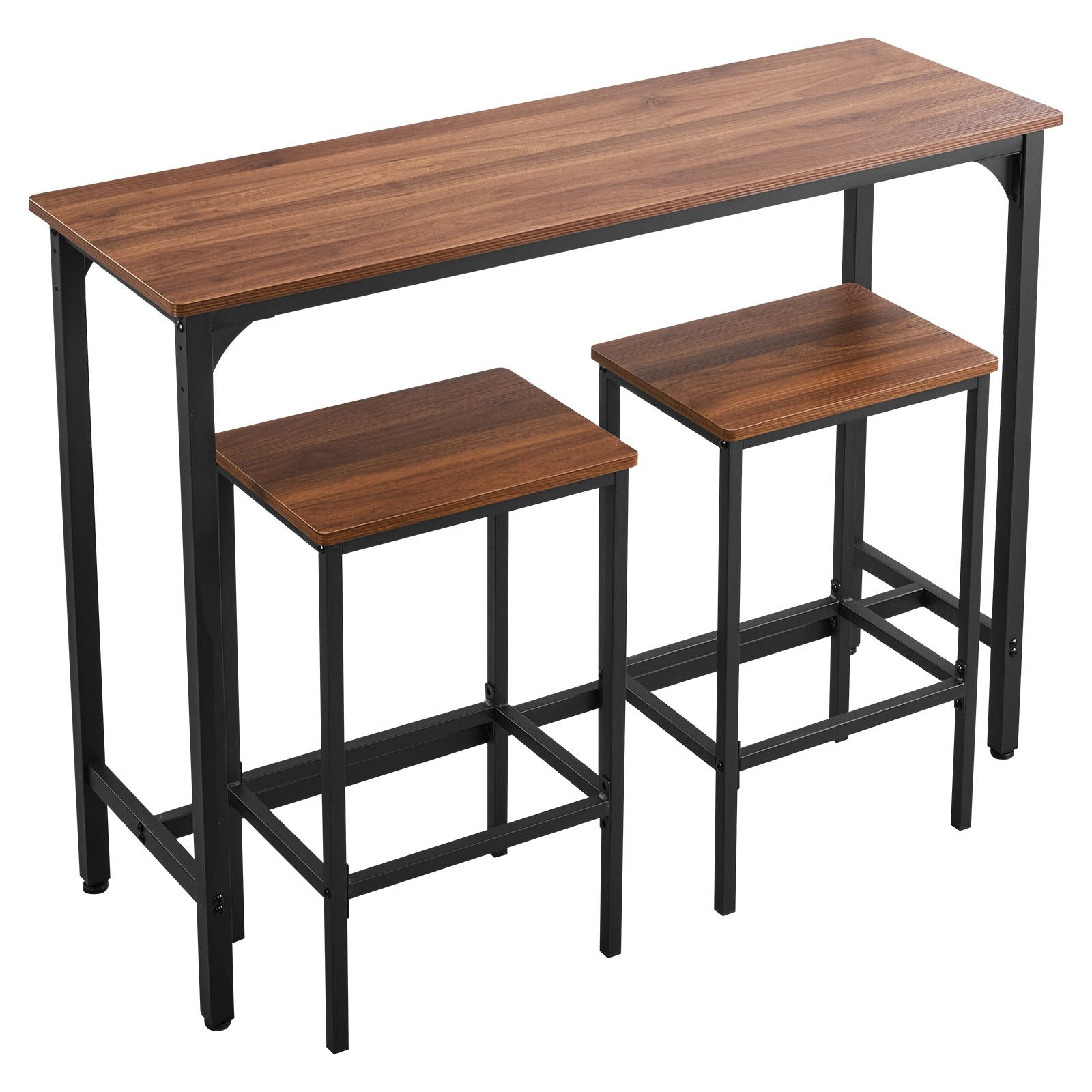 Rustic Brown 3-Piece Bar Table Set with Stools, Rounded Edge Design - Perfect for Office, Breakfast Nook, Mini Bars, Water-Resistant