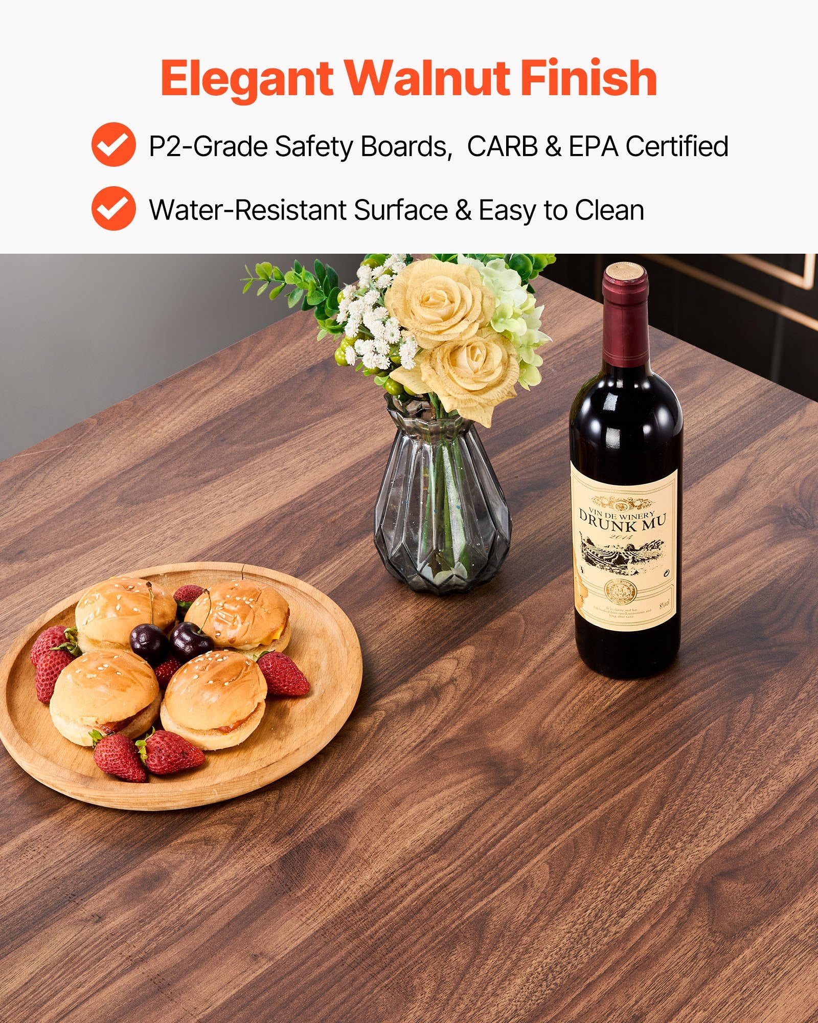 5-Piece Bar Table and Chair Set, 35" High Square Pub Table with Stools, Walnut & Black, for Dining Room & Kitchen, Water-Resistant, Modern Design