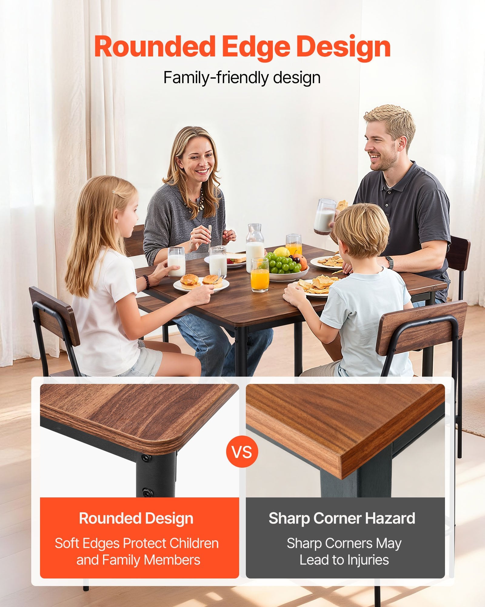 5-Piece Bar Table and Chair Set, 35" High Square Pub Table with Stools, Walnut & Black, for Dining Room & Kitchen, Water-Resistant, Modern Design