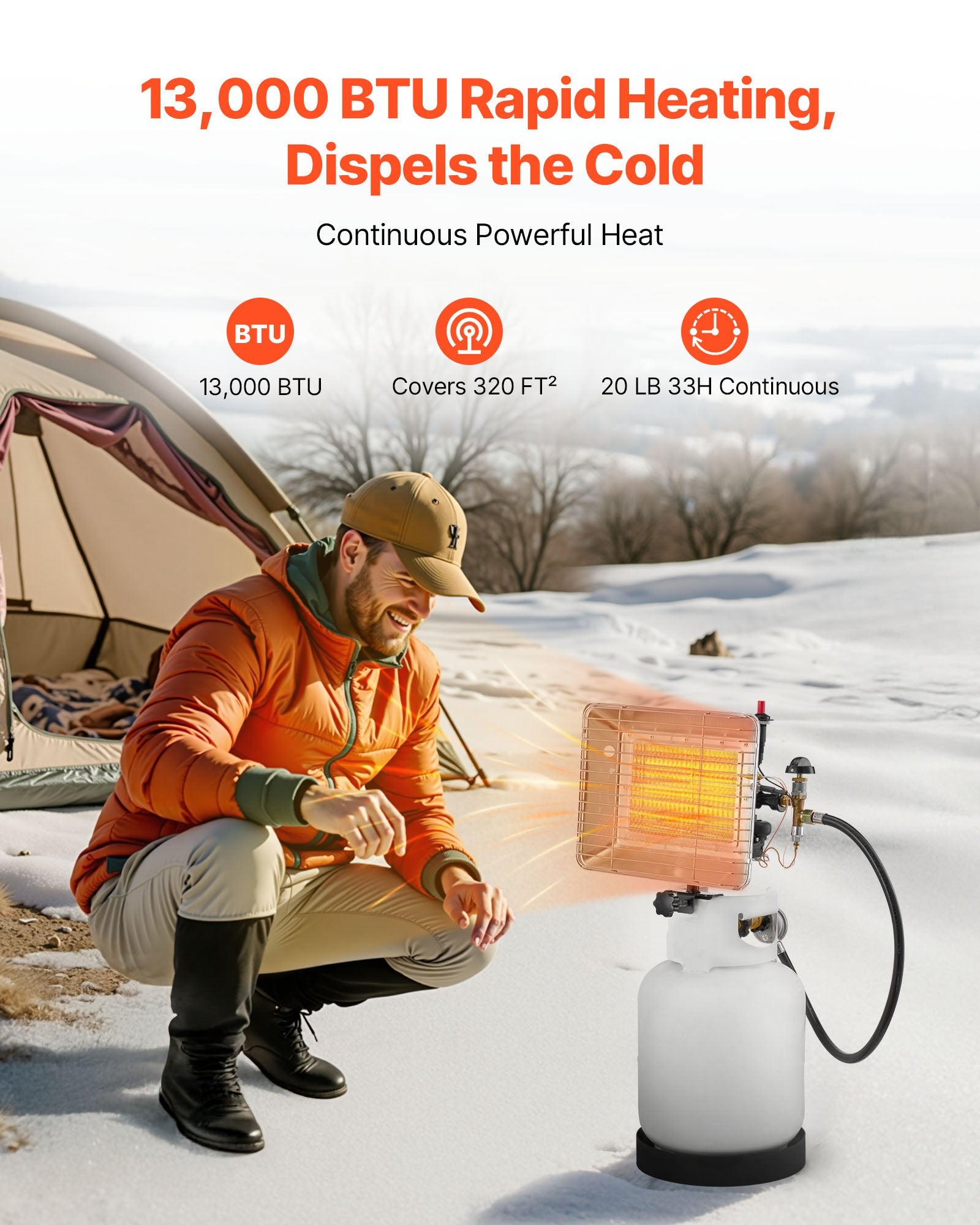 Enhanced 13000 BTU Propane Tank Top Heater - 180° Infrared Radiant Heat, Adjustable for Ice Fishing, Hunting, Outdoor Work, Portable & Durable