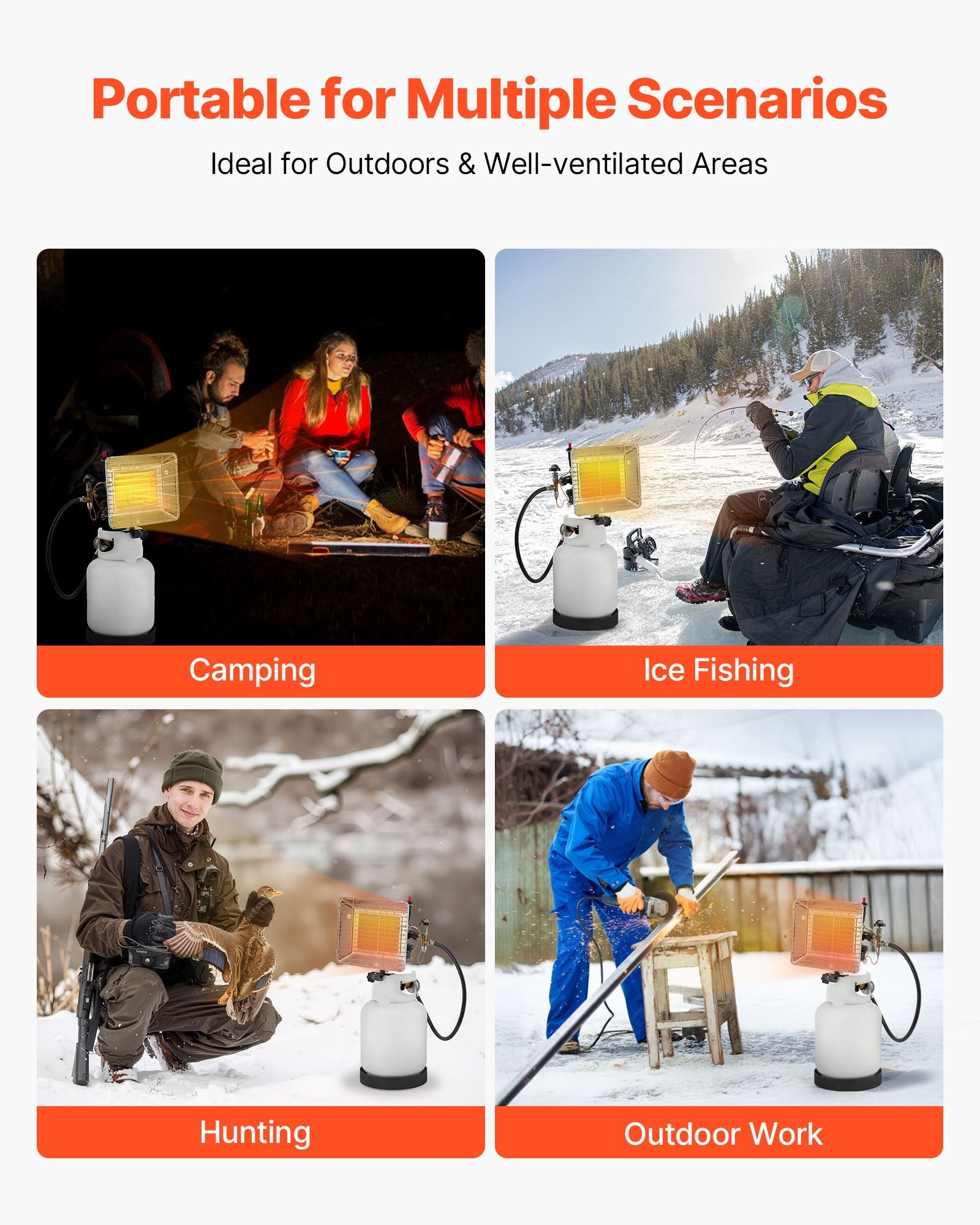 Enhanced 13000 BTU Propane Tank Top Heater - 180° Infrared Radiant Heat, Adjustable for Ice Fishing, Hunting, Outdoor Work, Portable & Durable