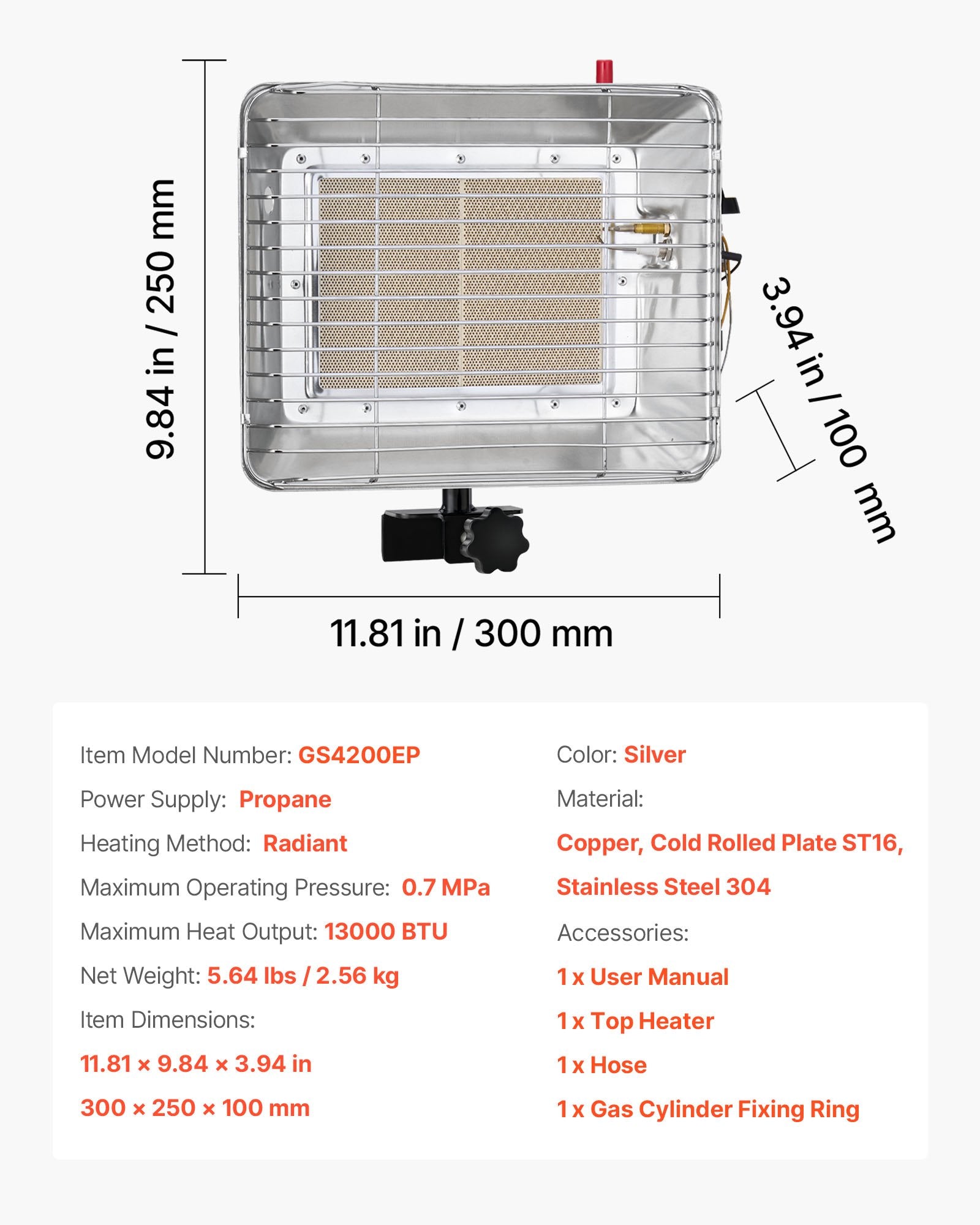 Enhanced 13000 BTU Propane Tank Top Heater - 180° Infrared Radiant Heat, Adjustable for Ice Fishing, Hunting, Outdoor Work, Portable & Durable
