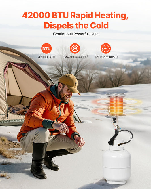 High-Performance 42,000 BTU 360-Degree Infrared Radiant Propane Heater, Adjustable Temperature for Outdoor Activities - Silver, Compact & Portable