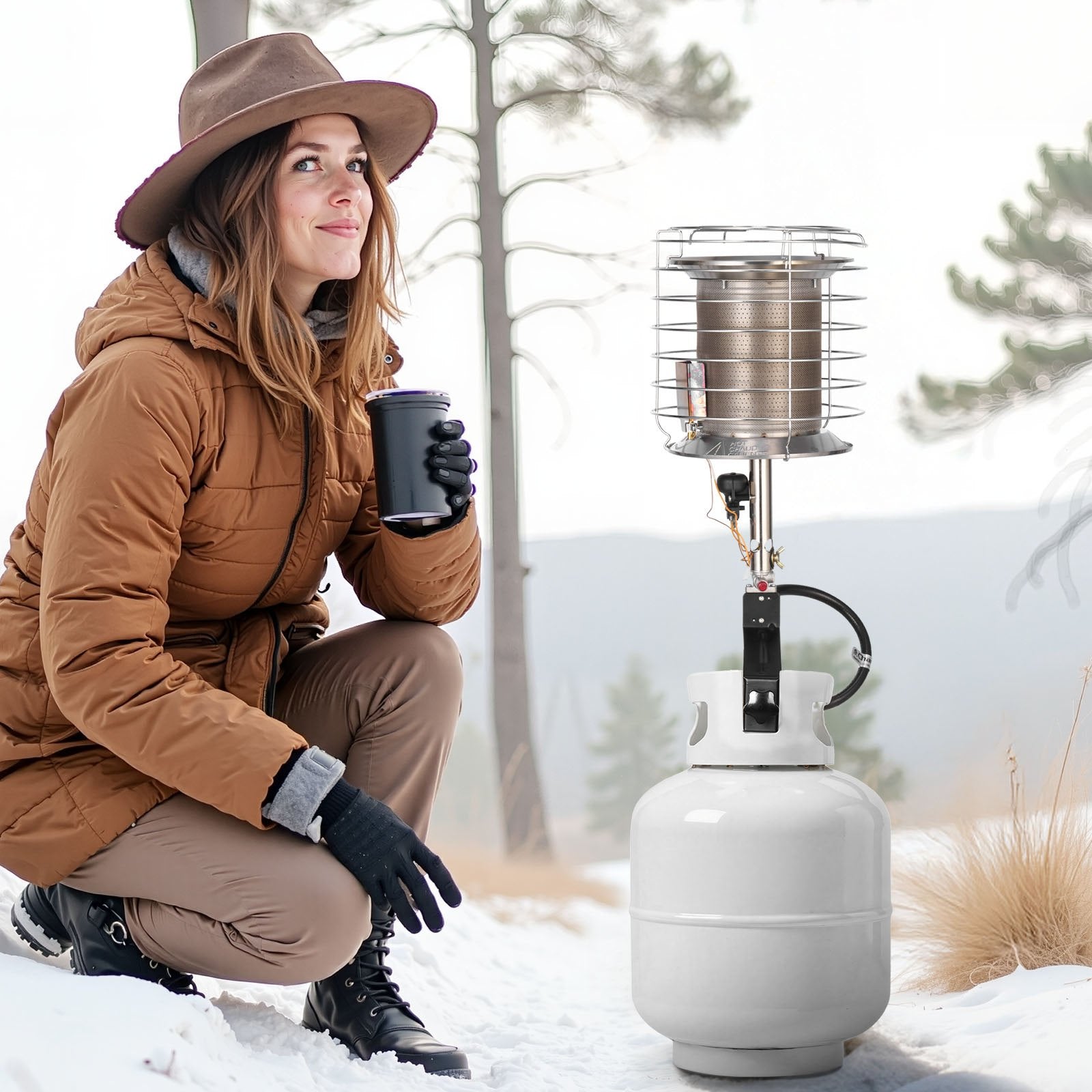 High-Performance 42,000 BTU 360-Degree Infrared Radiant Propane Heater, Adjustable Temperature for Outdoor Activities - Silver, Compact & Portable