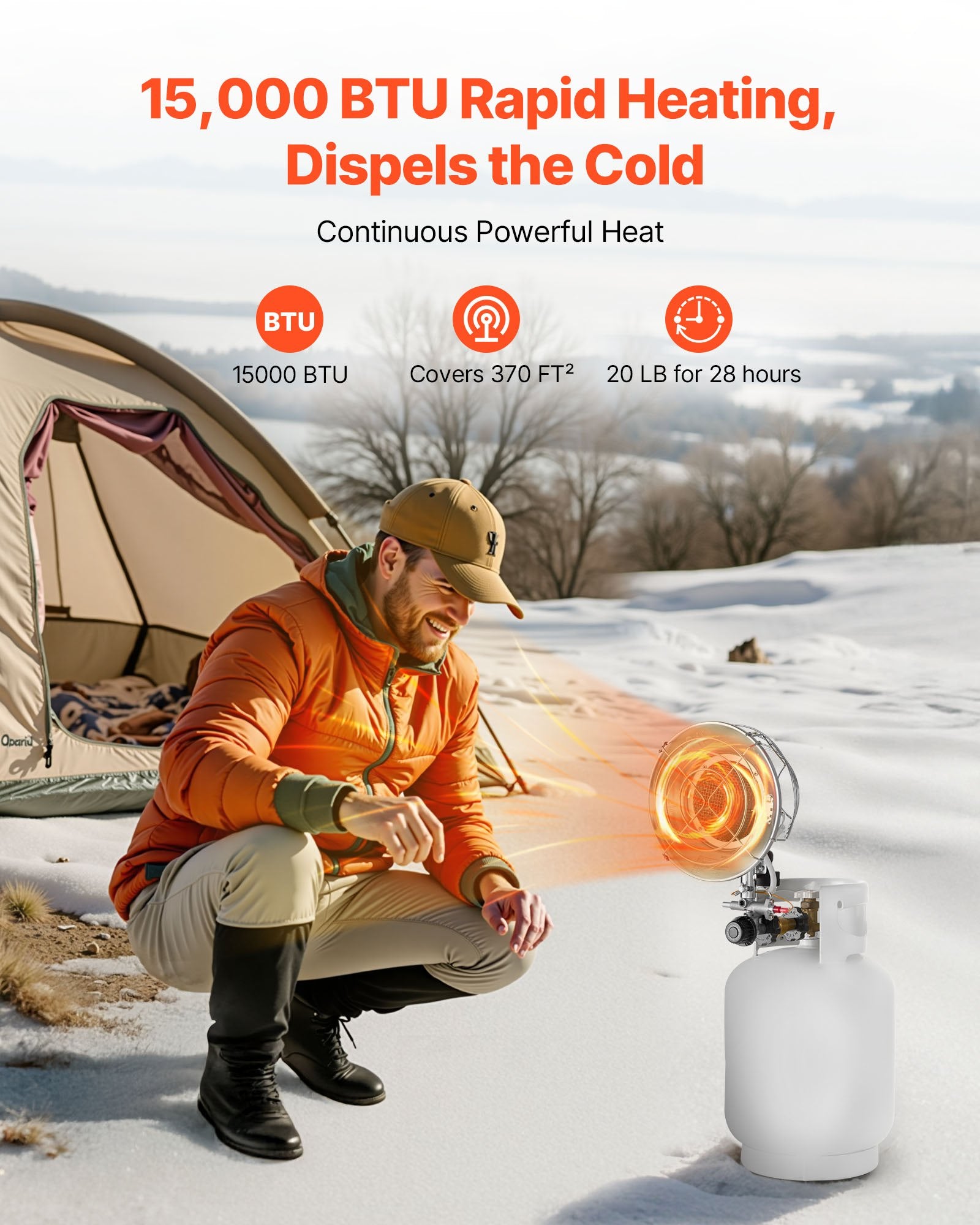 Efficient 15000 BTU Propane Tank Top Heater, 180-Degree Infrared Radiant Heat, Adjustable Temperature for Outdoor Activities