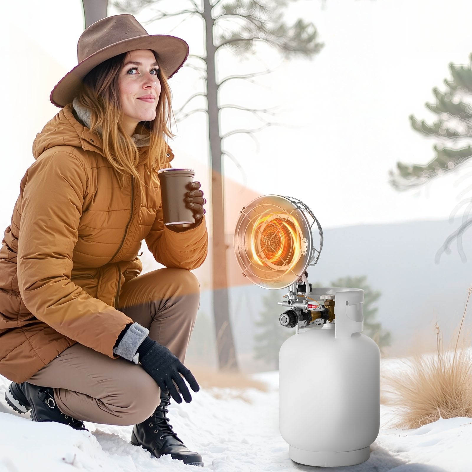 Efficient 15000 BTU Propane Tank Top Heater, 180-Degree Infrared Radiant Heat, Adjustable Temperature for Outdoor Activities