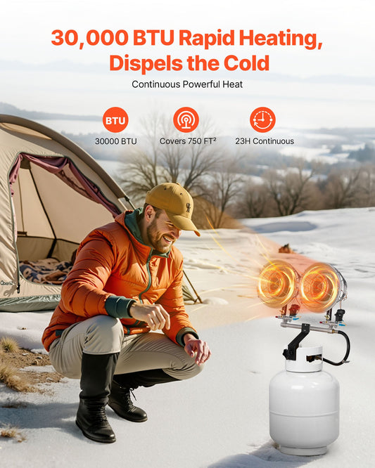 High-Efficiency 30,000 BTU Propane Tank Top Heater – Infrared Radiant Heat with 3 Settings for Outdoor Activities, Ice Fishing, Hunting, and More