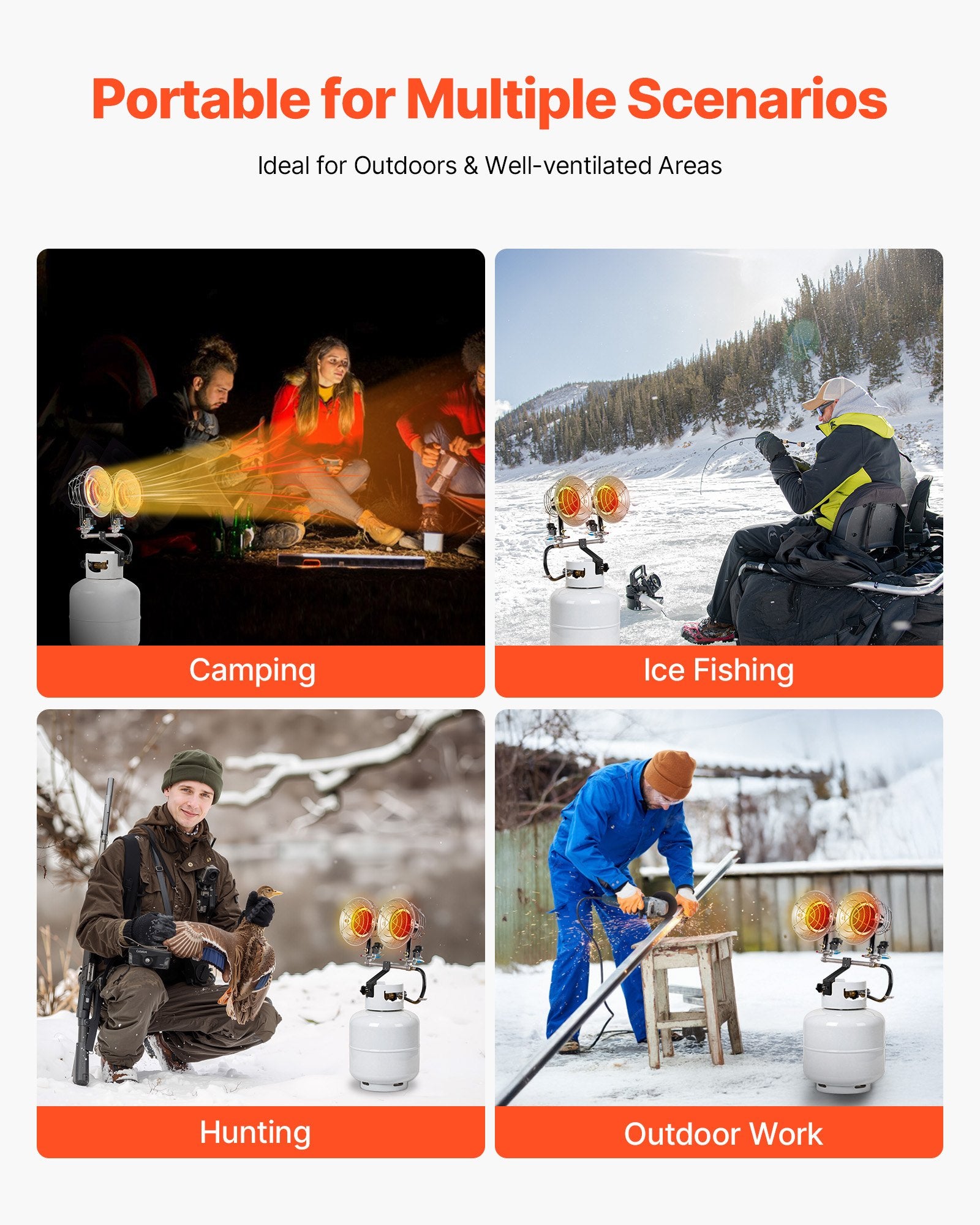 High-Efficiency 30,000 BTU Propane Tank Top Heater – Infrared Radiant Heat with 3 Settings for Outdoor Activities, Ice Fishing, Hunting, and More