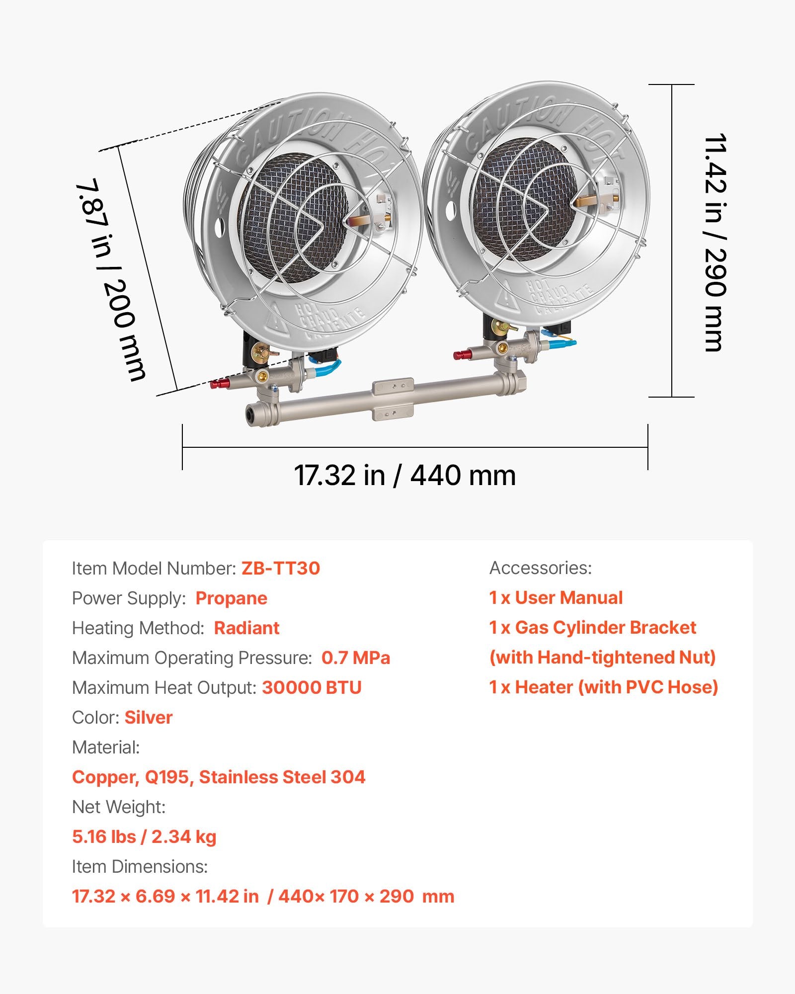 High-Efficiency 30,000 BTU Propane Tank Top Heater – Infrared Radiant Heat with 3 Settings for Outdoor Activities, Ice Fishing, Hunting, and More