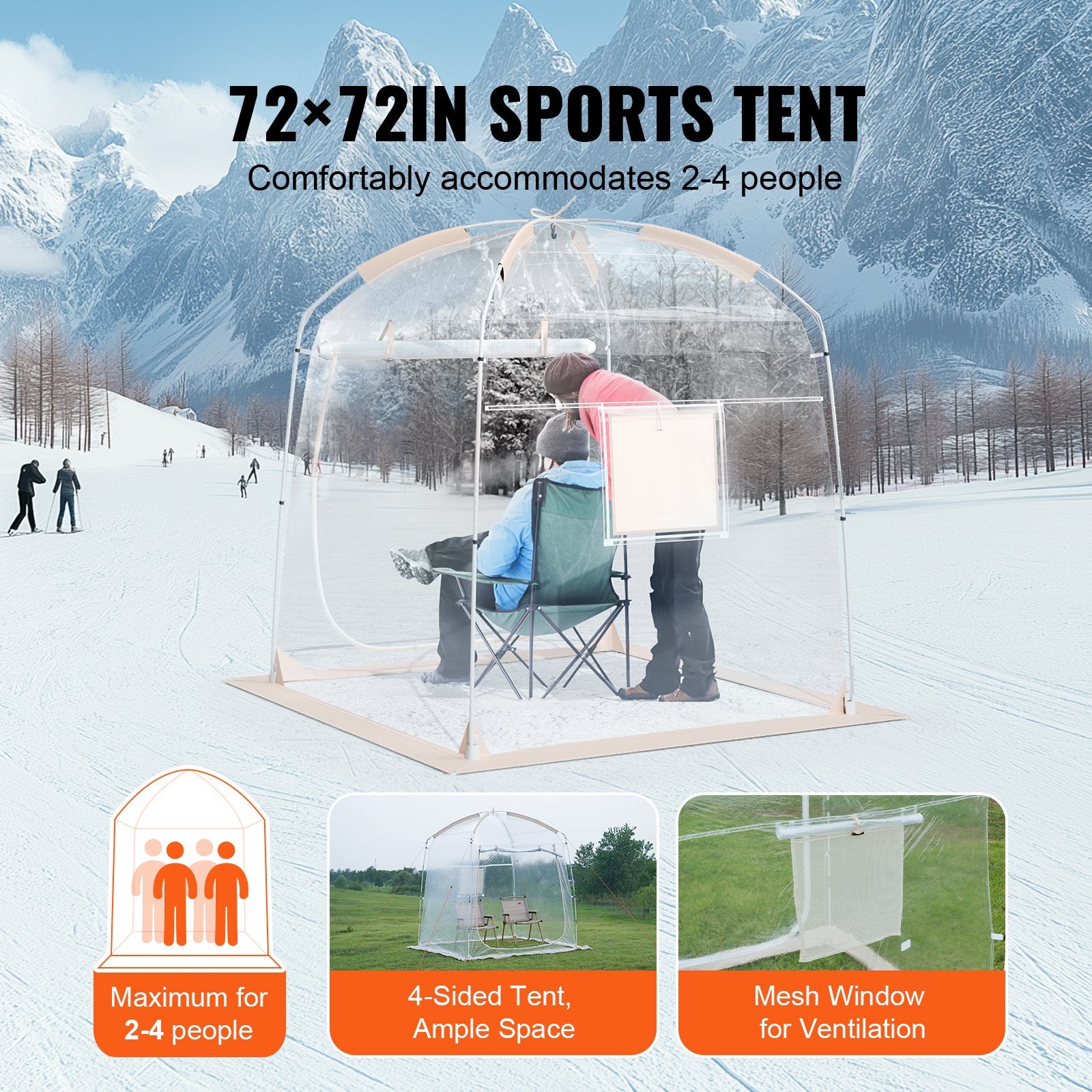Instant Pop-Up Sports Tent for 2-4 People, Weatherproof Bubble Shelter with Clear View for Soccer, Football, Parades, and Fishing Adventures