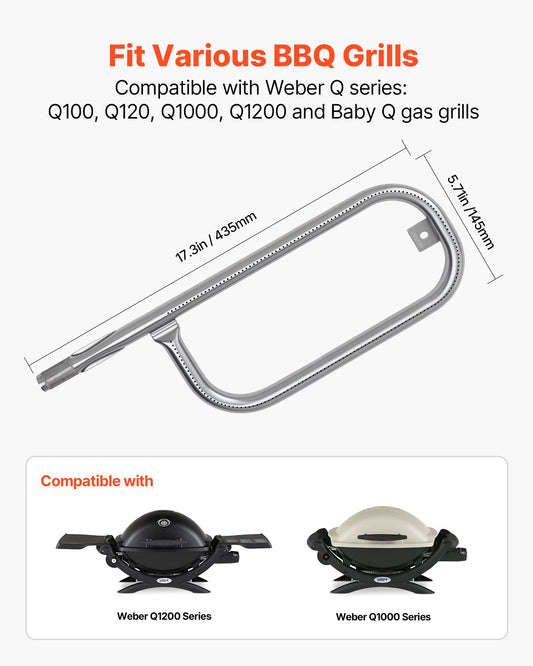 Premium 17" Stainless Steel Grill Burner Tube for Weber Q100-Q1200, Baby Q - Easy Install, Even Flame, Direct Replacement for Models 516001, 50060001