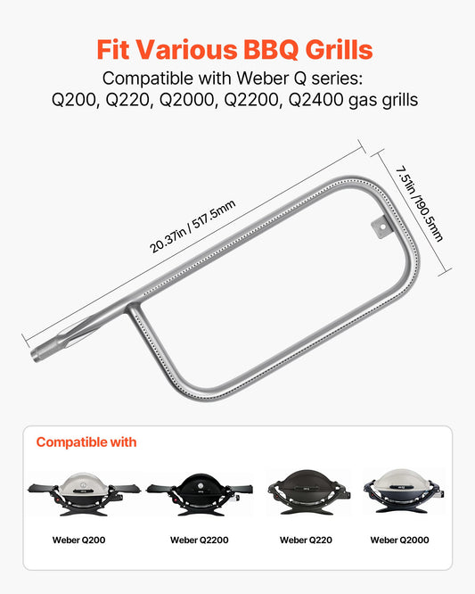 Premium 304 Stainless Steel Grill Burner Tube for Weber Q200 Series – Easy Install Replacement for Models 396000, 53060001, 20.5 Inch