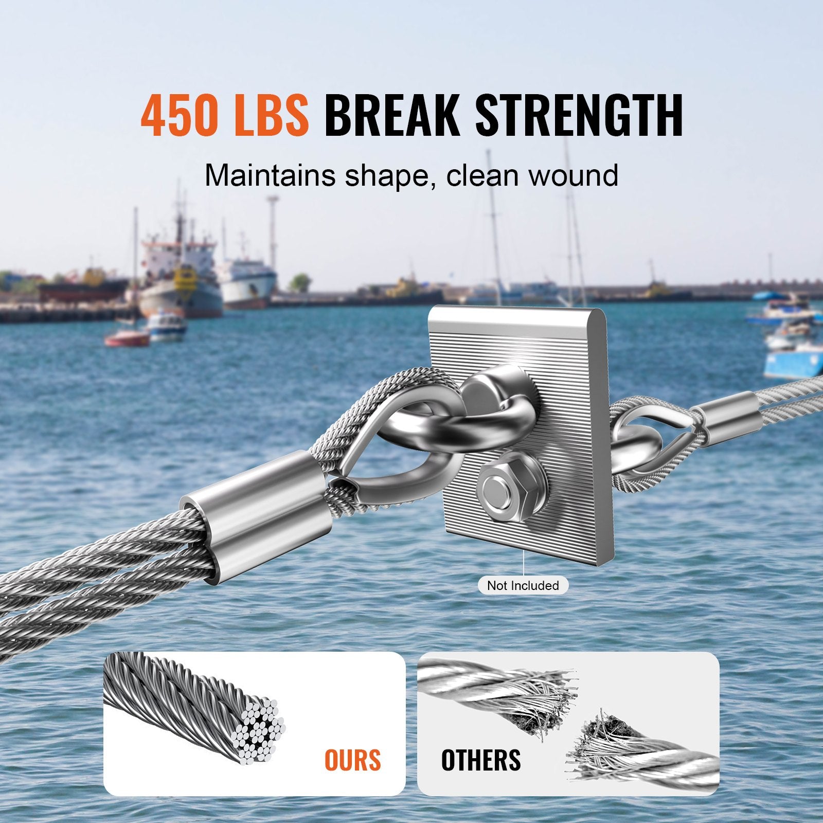 Durable 1/16" 330 ft 304 Stainless Steel Wire Rope Kit - 450 lbs Strength, Marine Aircraft Grade for Handrail, Stair, Decking, Fence, Outdoor Use with 80 Sleeves & 20 Thimbles