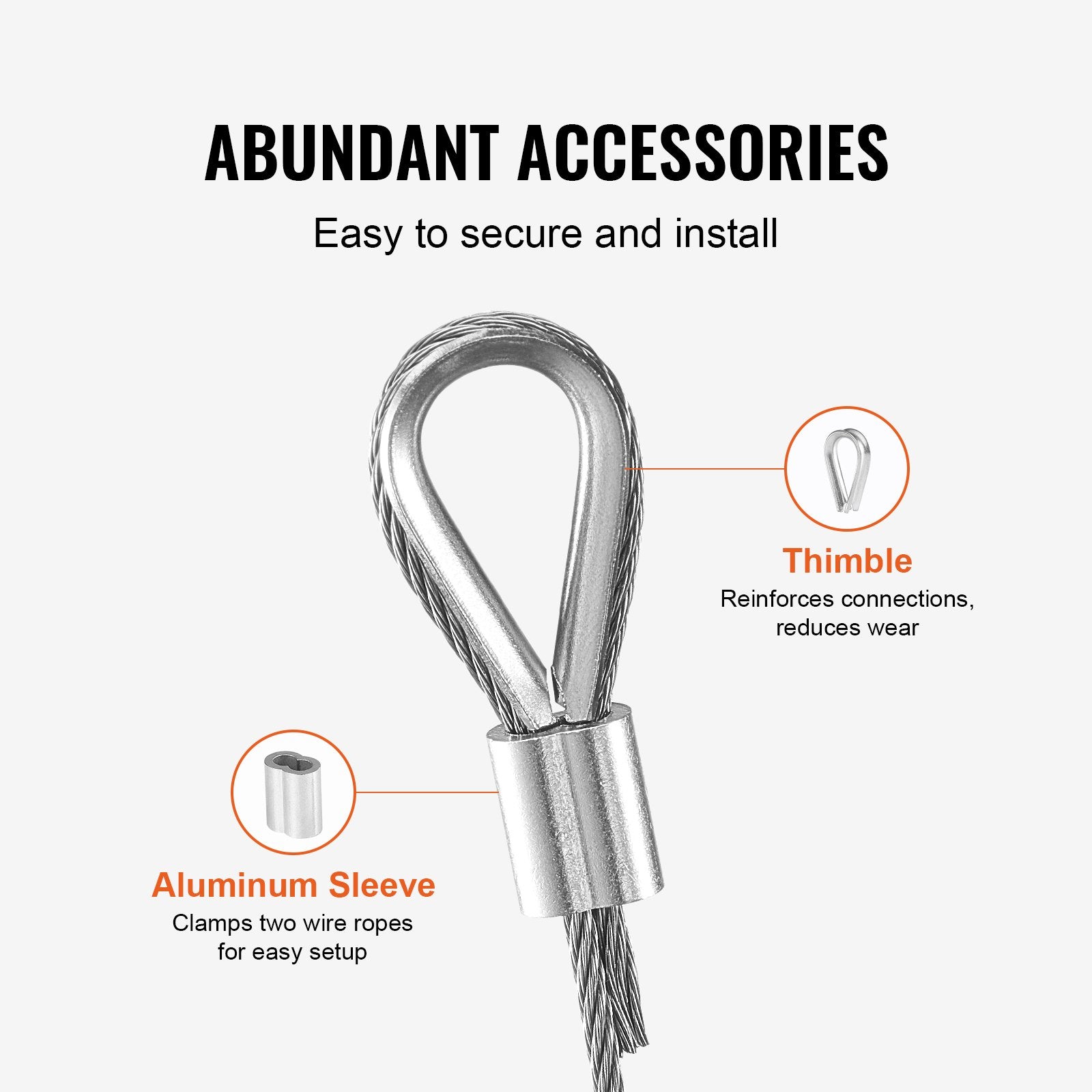 Durable 1/16" 330 ft 304 Stainless Steel Wire Rope Kit - 450 lbs Strength, Marine Aircraft Grade for Handrail, Stair, Decking, Fence, Outdoor Use with 80 Sleeves & 20 Thimbles