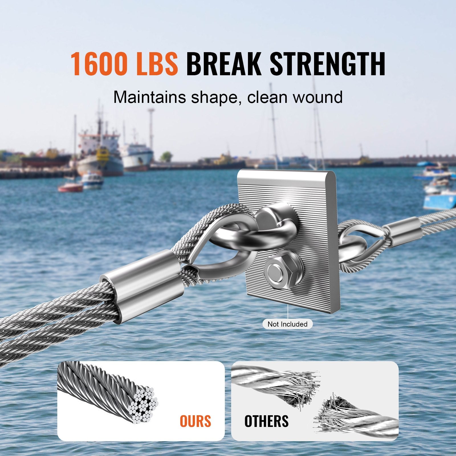 Premium 1/8" 316 Stainless Steel Wire Rope Kit, 100 ft Cable with Sleeves & Thimbles, 1600 lbs Strength for Decking, Handrail, Fencing & Outdoor Use
