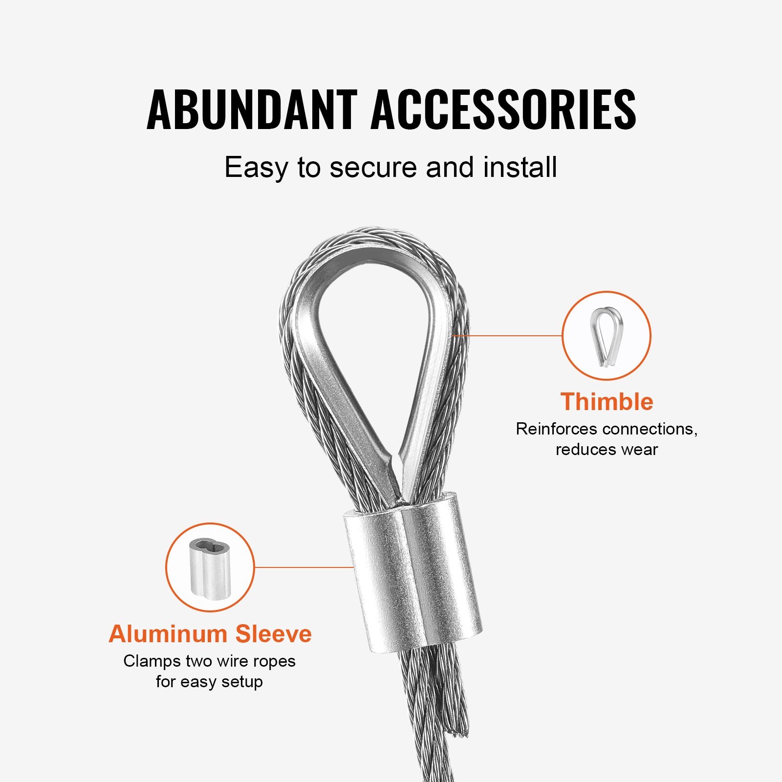 Premium 1/8" 316 Stainless Steel Wire Rope Kit, 100 ft Cable with Sleeves & Thimbles, 1600 lbs Strength for Decking, Handrail, Fencing & Outdoor Use